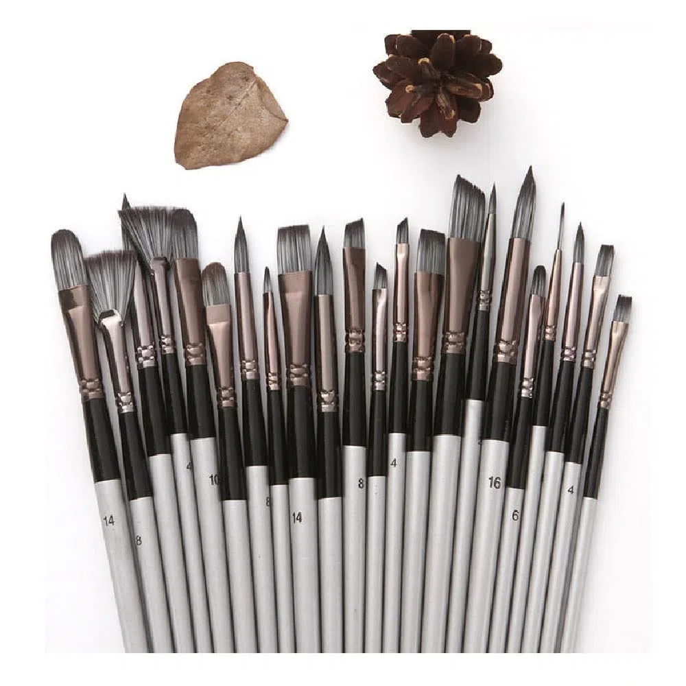 24 unids/Set Pelo de Nailon Mango de Madera Pincel de Acuarela Pluma limpiaparabrisas Pincel de Arte de Pintura acrílica