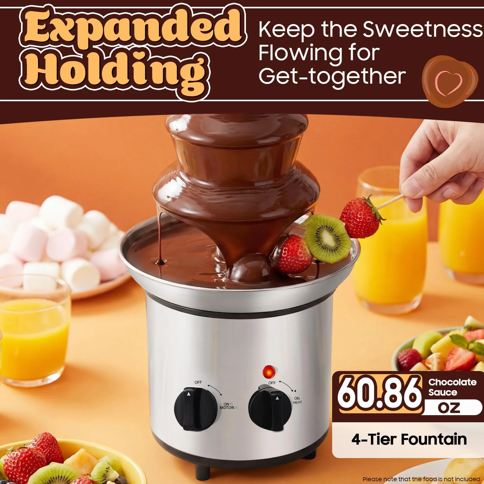 Fuente de chocolate eléctrica de 4 niveles, con función de fusión y función de mantenimiento del calor, acero inoxidable, fondue de chocolate