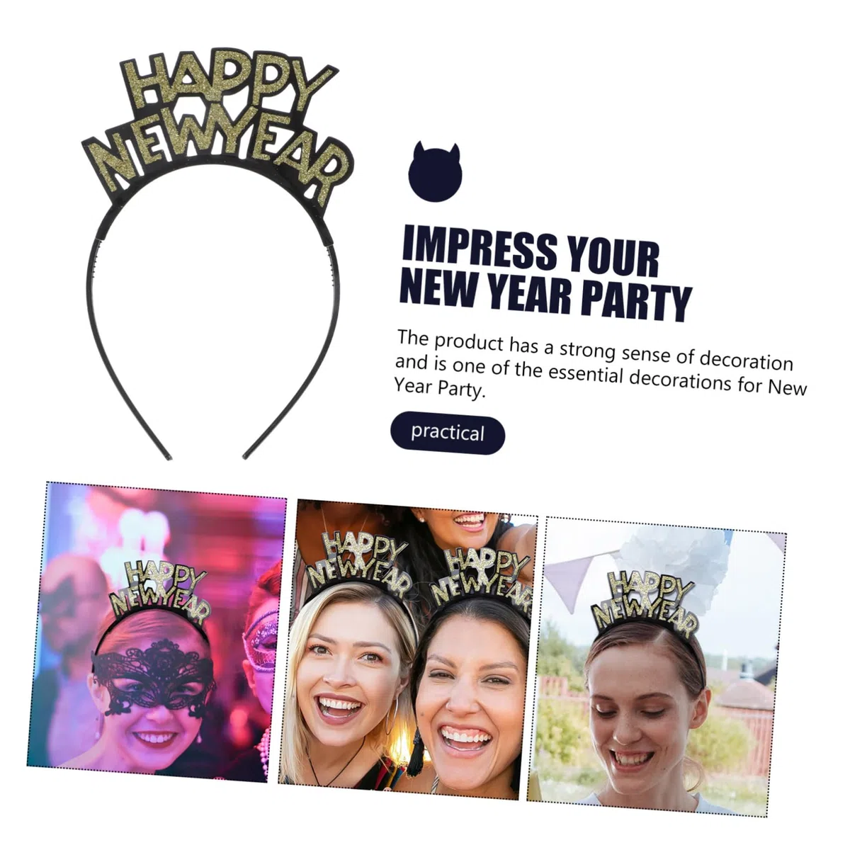 Genérico 3 Juegos Conjunto De Diadema De Fiesta Cinta De Arpillera Matraca De Reventones Cinta para El Pelo De Año Nuevo Decoraciones Equipo Sombreros De Fiesta De Navidad Papel