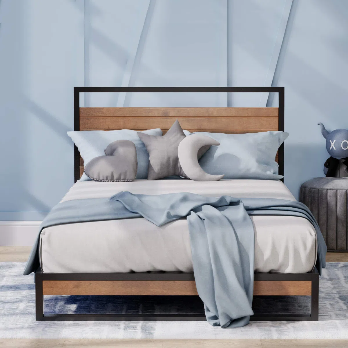 Zinus Estructura de Cama de Metal Acero y Madera Maciza Suzanne de 18 cm, Somier de Láminas de Madera, para Adultos, Niños, Adolescentes, Montaje Sencillo, 90 x 190 cm, Castaño