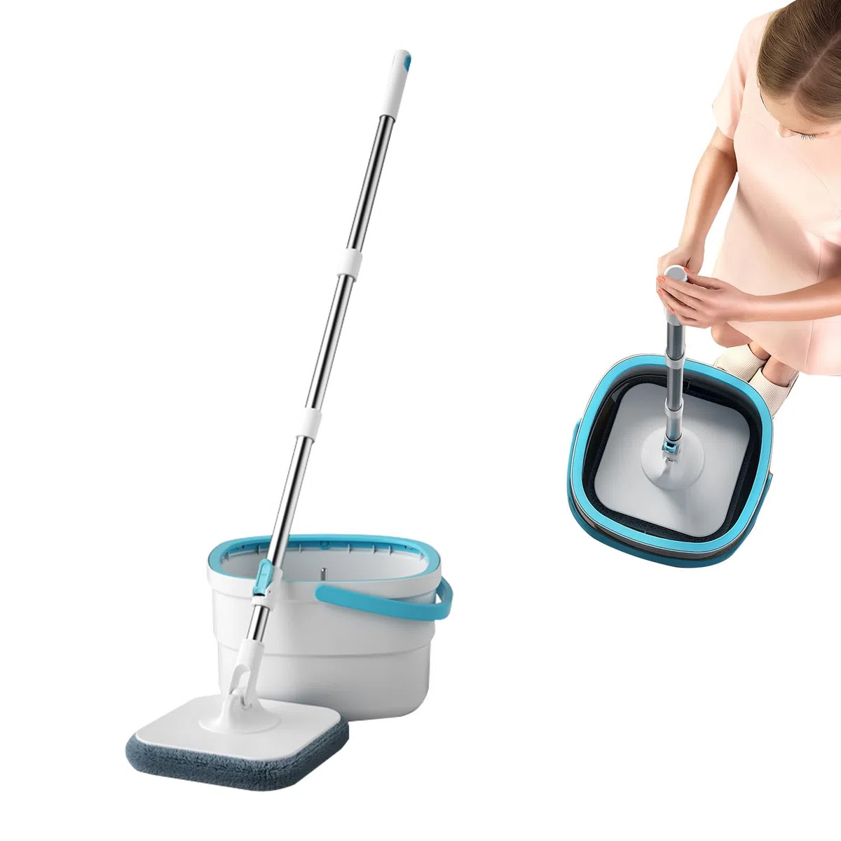 Fregona con Cubo Utensilios De Limpieza del Hogar para Suelos | Juego De Fregona Y Cubo Con Escurridor Para Hogar Dormitorio Salón Comedor Baño Estudio Y Suelos De Madera Dura
