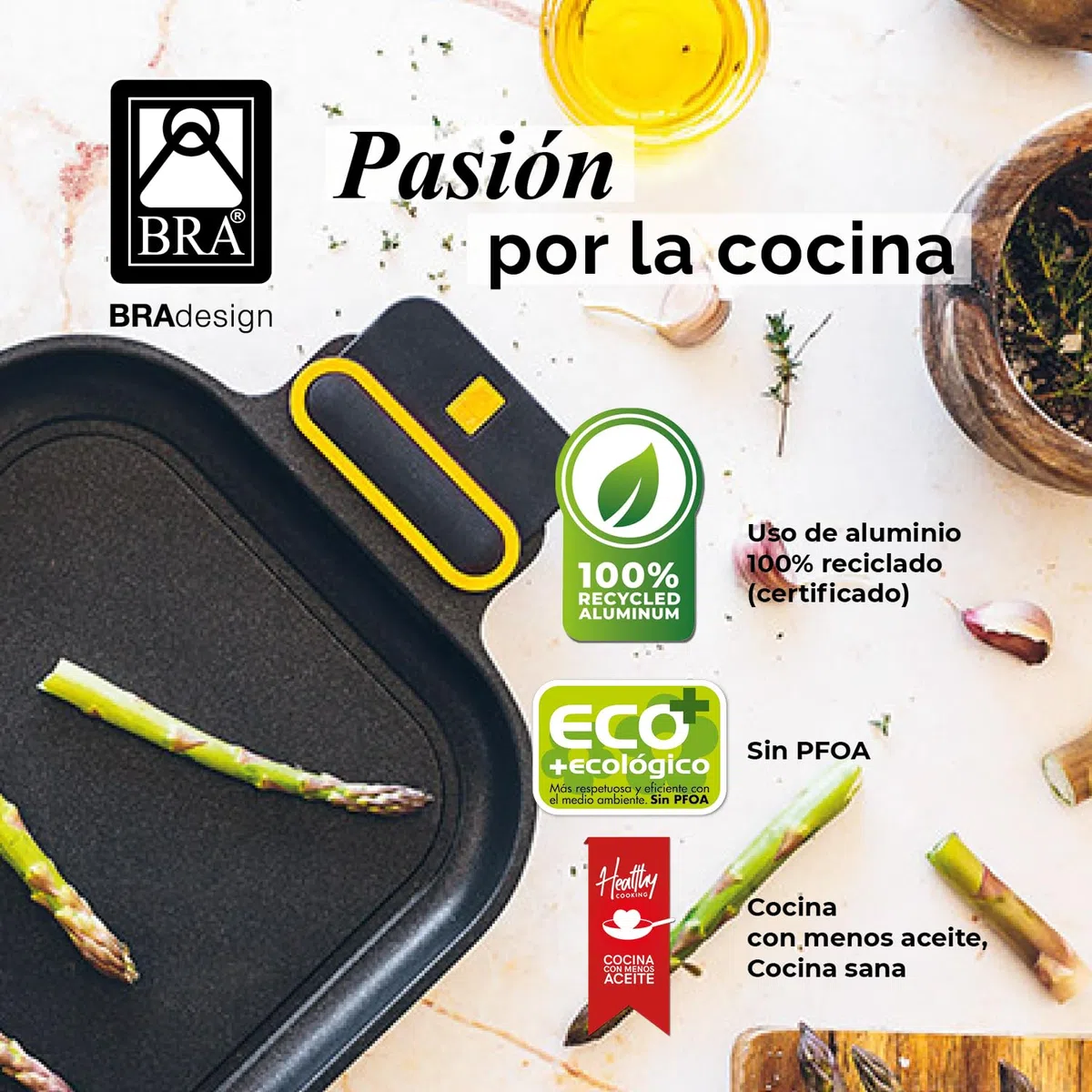 BRA Daily Pro | Cacerola baja 36 cm aluminio fundido, antiadherente sin PFOA, apta para todo tipo de cocinas e inducción