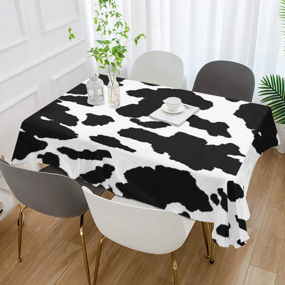 Mantel rectangular con estampado de vaca animal de 54 x 72 pulgadas, resistente a las arrugas, tela decorativa a prueba de manchas, tela para cocina, comedor, fiesta, camping