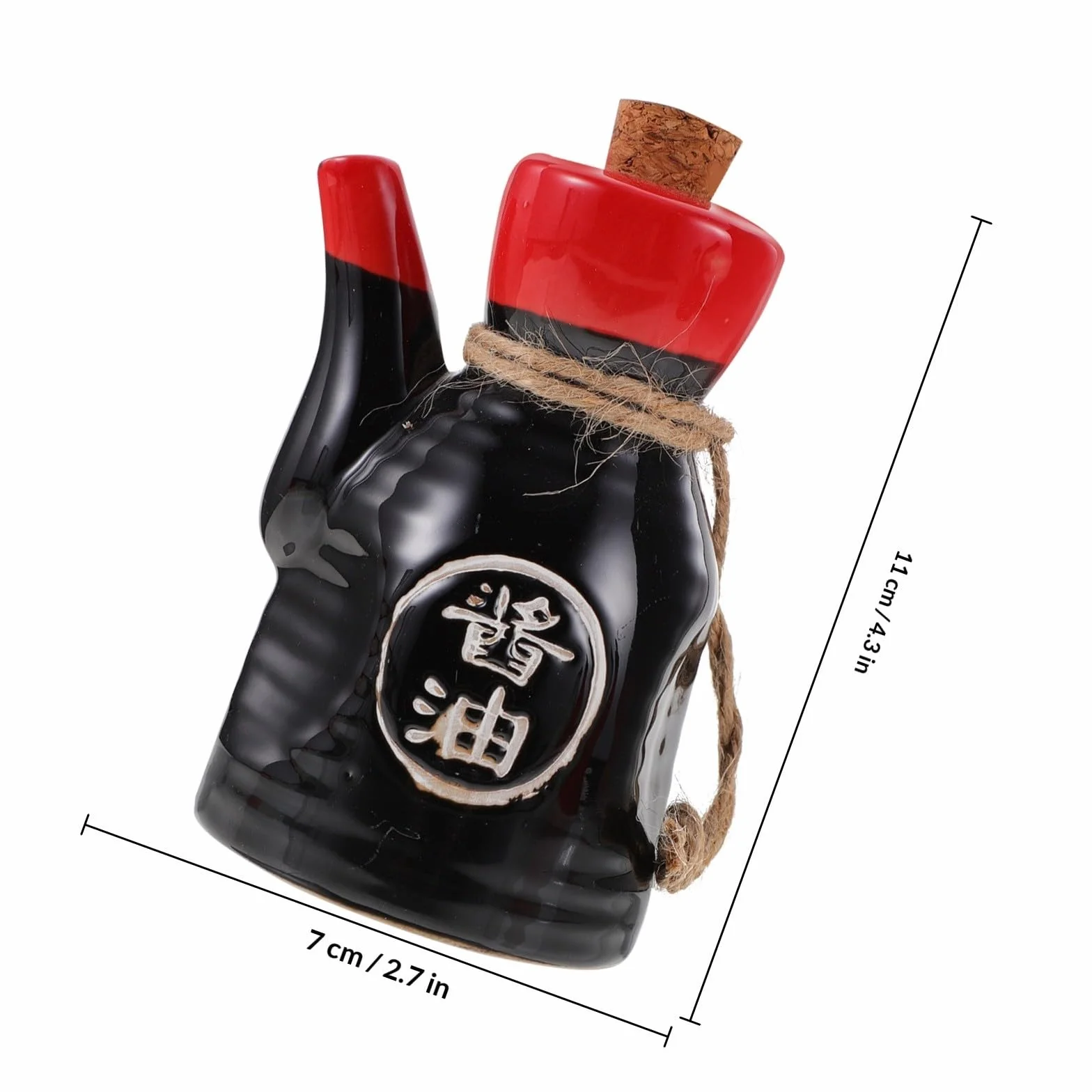 Juego de Dispensador de Salsa de Soya y Vinagre de Cerámica con Tapa de Corcho y Bandeja, Estilo Japonés Delicado para Uso Diario en Cocina, Capacidad 200ml