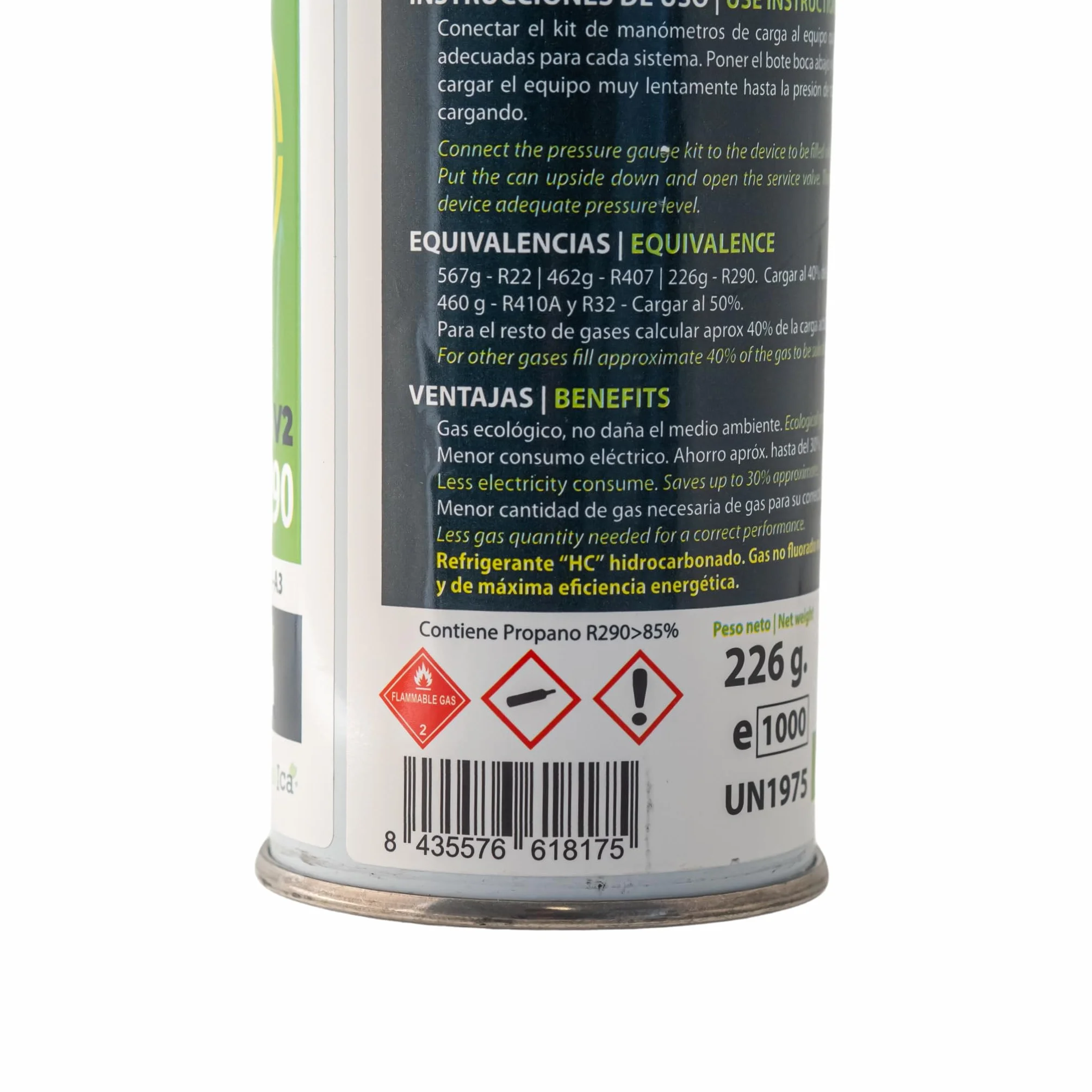 2x Envases GASICA V2 | 452g Neto Total | Gas Refrigerante Ecológico Alternativo R22, R407C y R410A | Incluye Válvula de Servicio (Para Ambos Botes) | Sustituto Rápido A/C