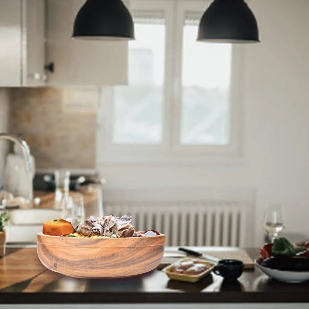 Ensaladera de Madera, Utensilios de Cocina Ecológicos, Recipiente de Comida Multifuncional para el Hogar y la Cafetería, Madera Natural 39x11,5 Cm (30 * 9cm)