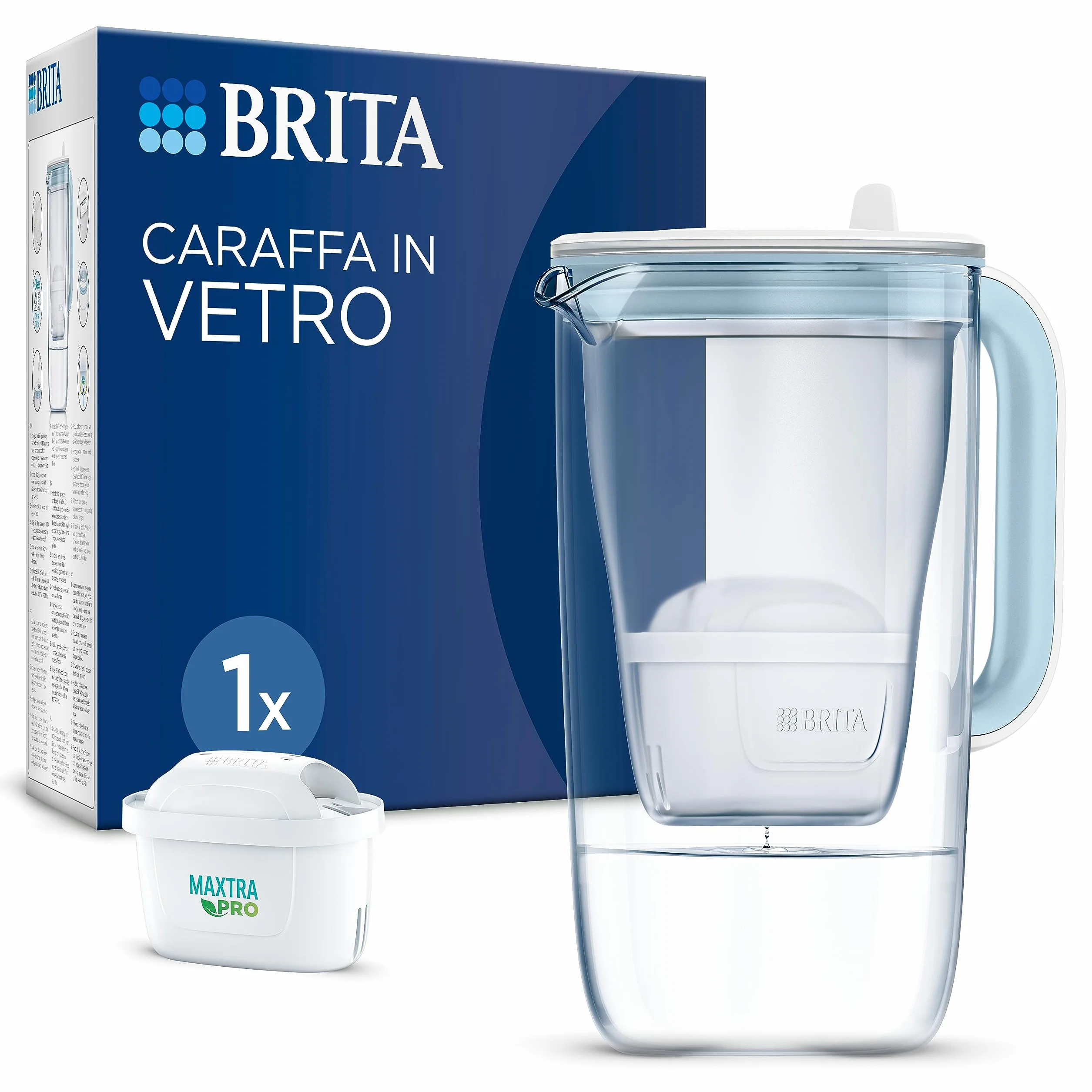 BRITA Jarra filtrante de vidrio (2,5 L) incl. 1x filtro BRITA MAXTRA PRO All-in-1 que reduce cloro, cal, PFAS y metales - Jarra premium
