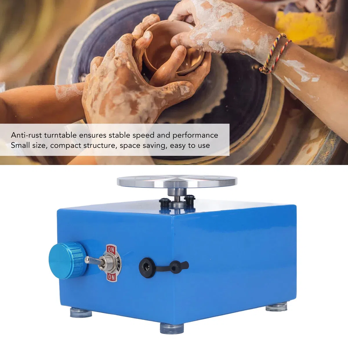 Mini torno de alfarería, pequeña máquina eléctrica para modelar cerámica, kit de torno de cerámica para la enseñanza escolar, bar de alfarería, bricolaje casero, azul