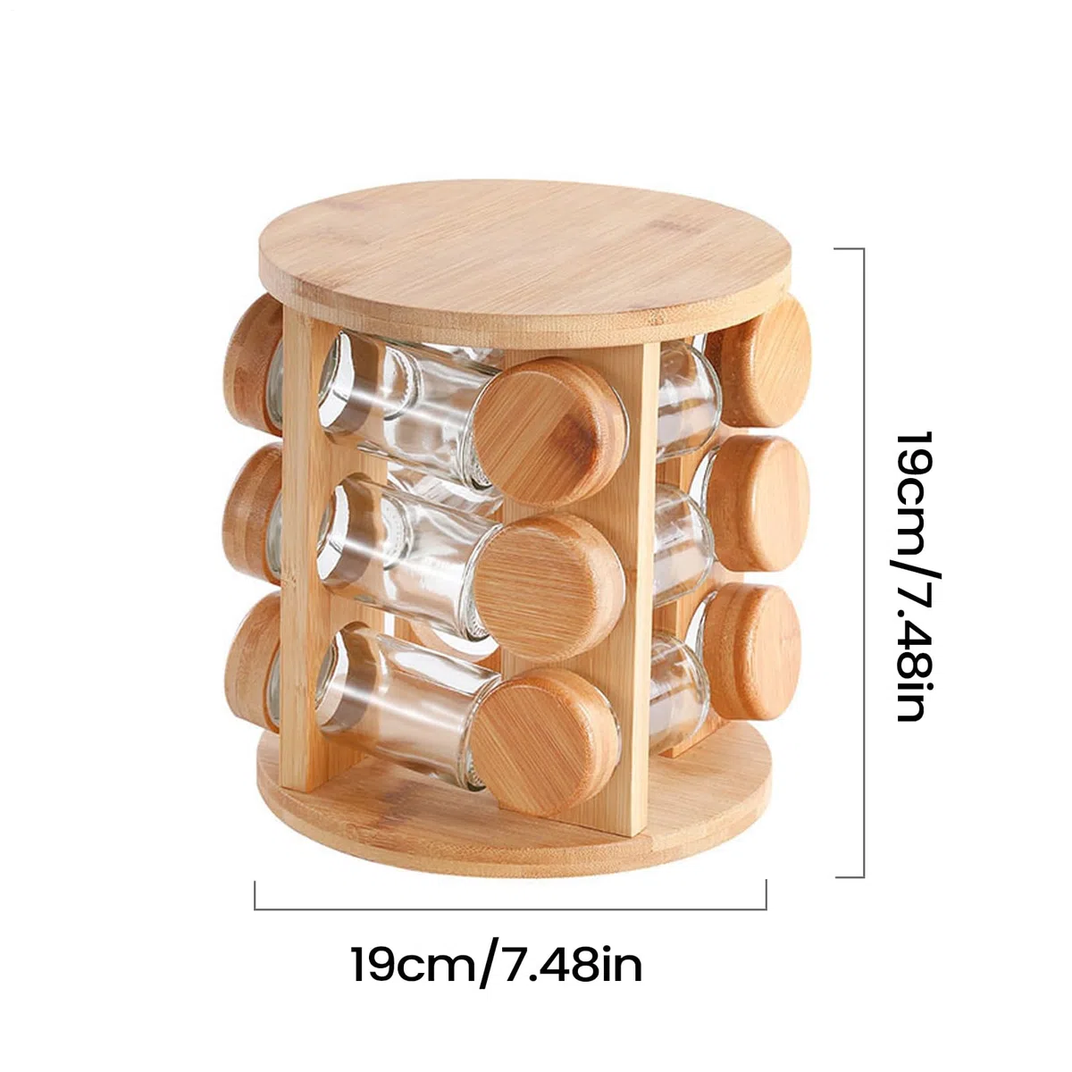 Organizador de Madera para Almacenamiento de Especias y Condimentos de Cocina | Estante para macetas de condimento de mesa, soporte giratorio para envases de sal y cajas de condimento