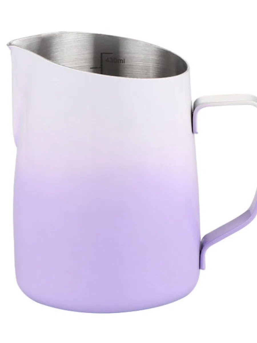 Jarra Para Espumar Leche Boca biselada Caño puntiagudo Tirador Cilindro de flores Cilindro de leche profesional Café elegante Tirador en relieve Taza de flores Tirador de acero inoxidable Artefactos d