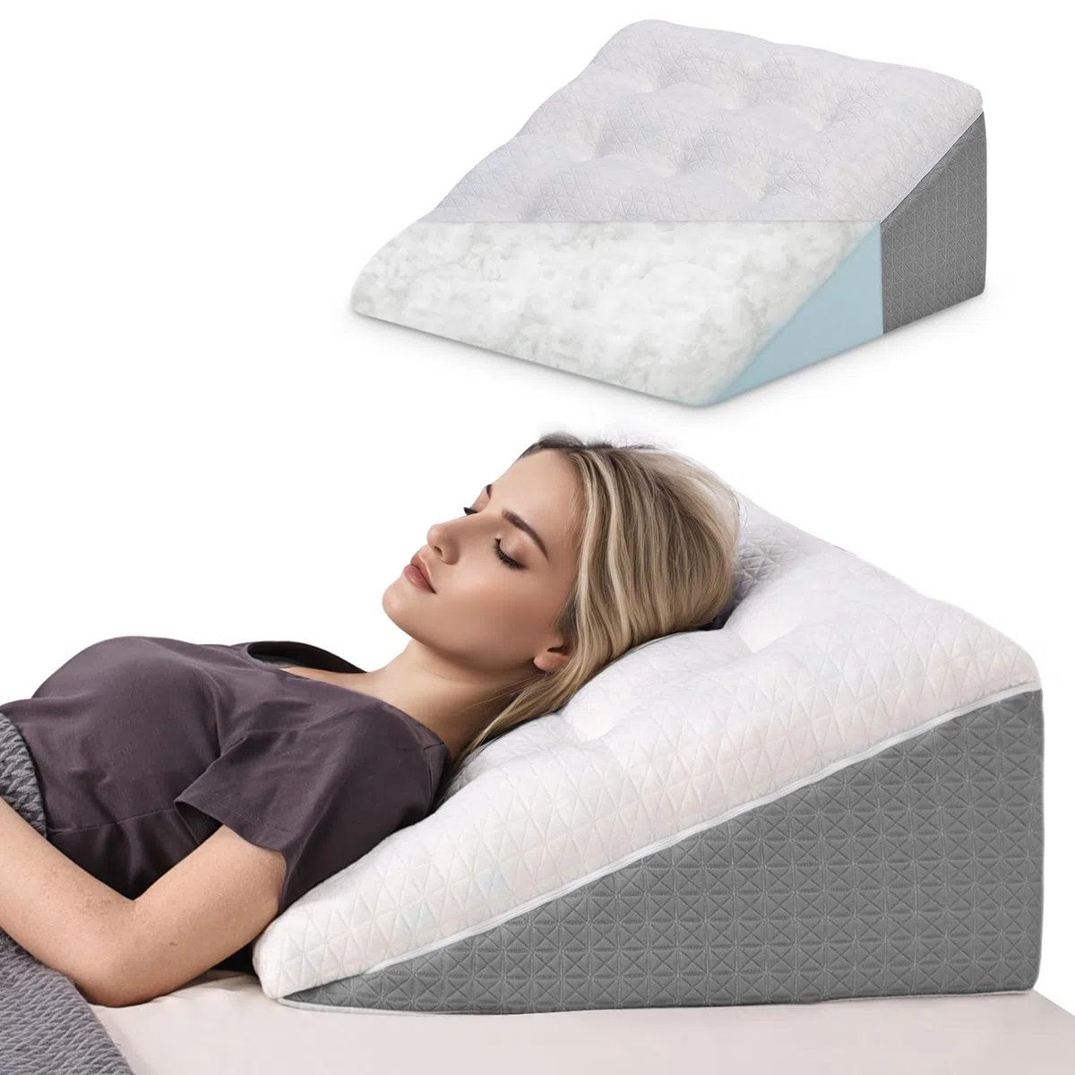 Cojín cuña para cama y sofá - Doble capa de espuma viscoelástica para leer - Cojín ortopédico para la cama para reflujo y apnea del sueño, cojín para la espalda perfecto para el apoyo de la
