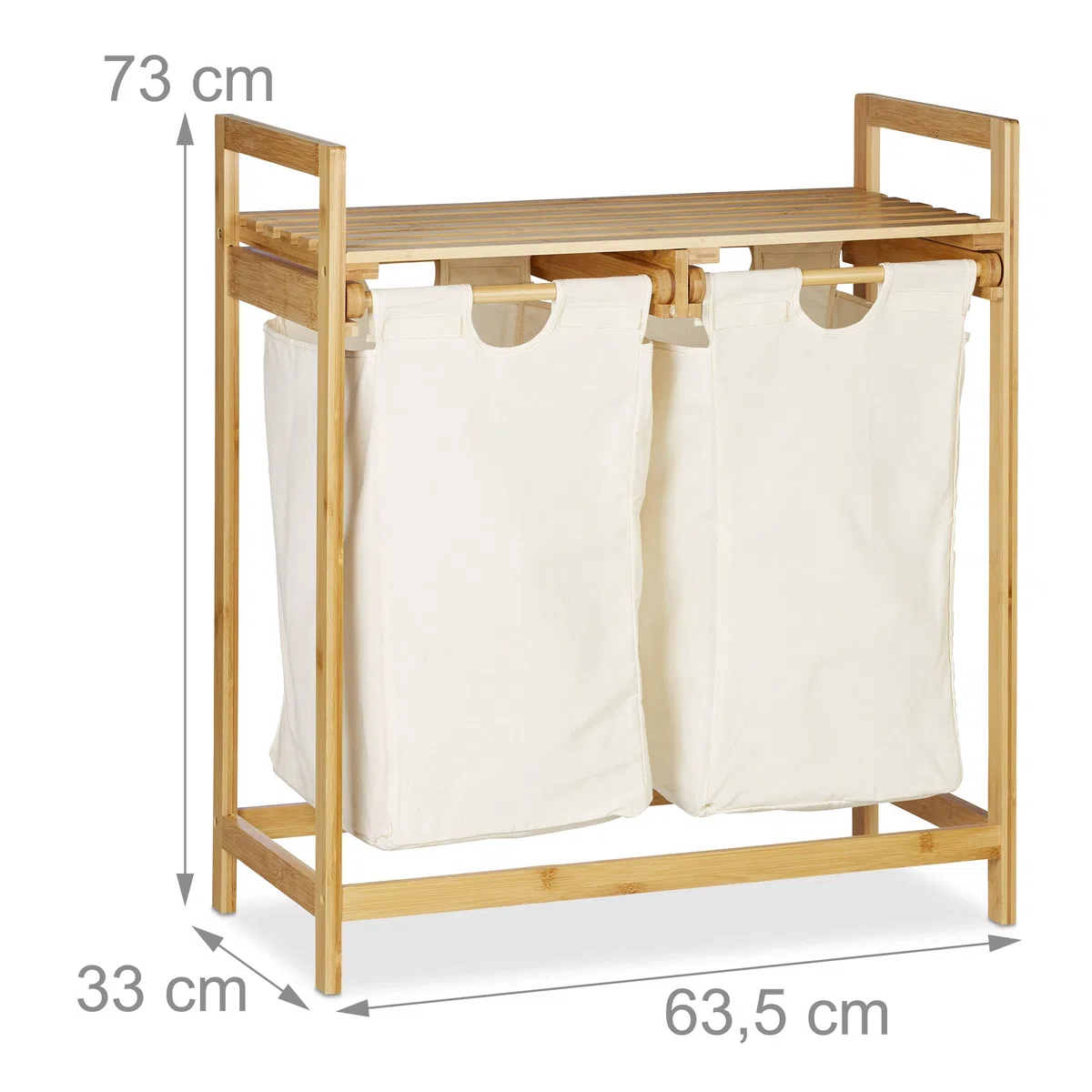 Relaxdays Centro para la colada, Separador de ropa sucia, Dos compartimentos, Portátil, 60 L, 1 Ud., Natural