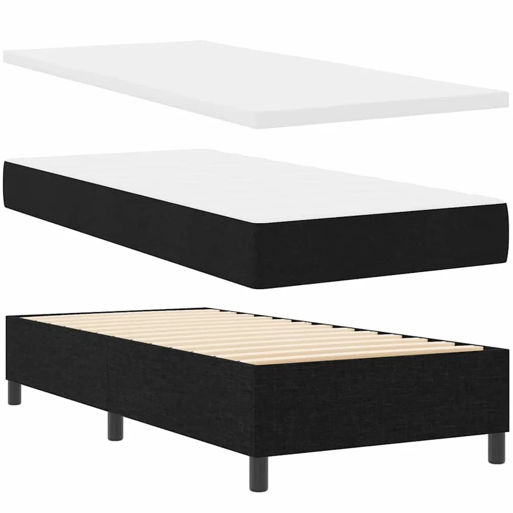Cama con somier LED con colchón, color negro, 90 x 200 cm, tela tapizada, con somier y cabecero, tiras LED RGB, marco de madera, dormitorio moderno, espacio compacto para dormir