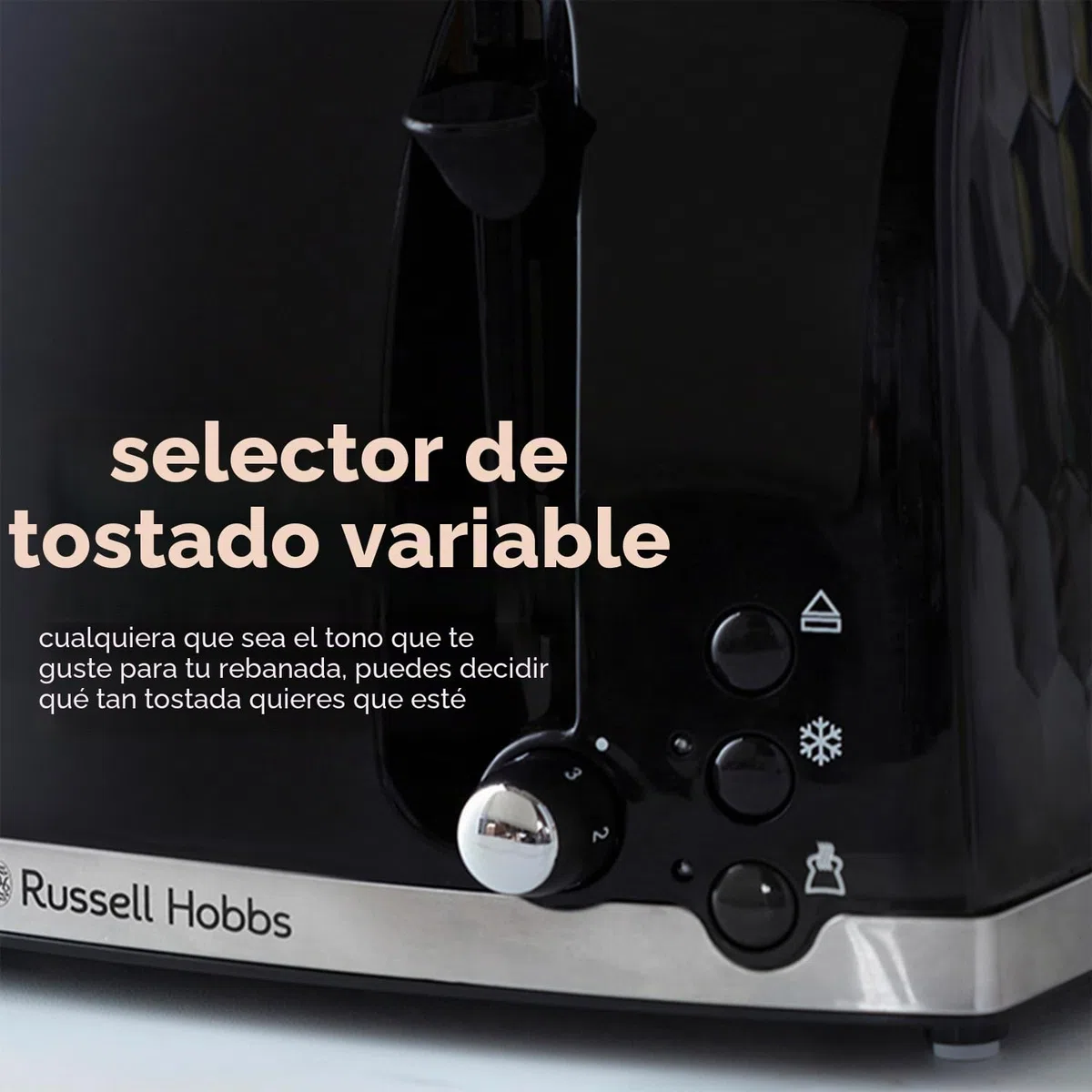 Russell Hobbs 26071 26071 - Tostadora de pan de abeja contemporánea con ranuras extra grandes y función de elevación alta, color negro