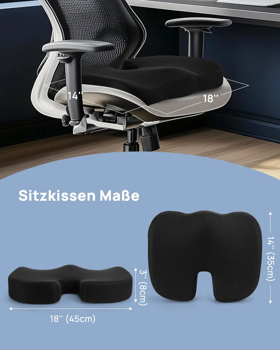 Feagar Set Cojín Coxis y Soporte Lumbar Ergonómico de Espuma Viscoelástica | Funda Transpirable Lavable, Alivio De Espalda Y Comodidad Para Silla De Oficina, Asiento De Coche, Silla De Ruedas Y Gaming