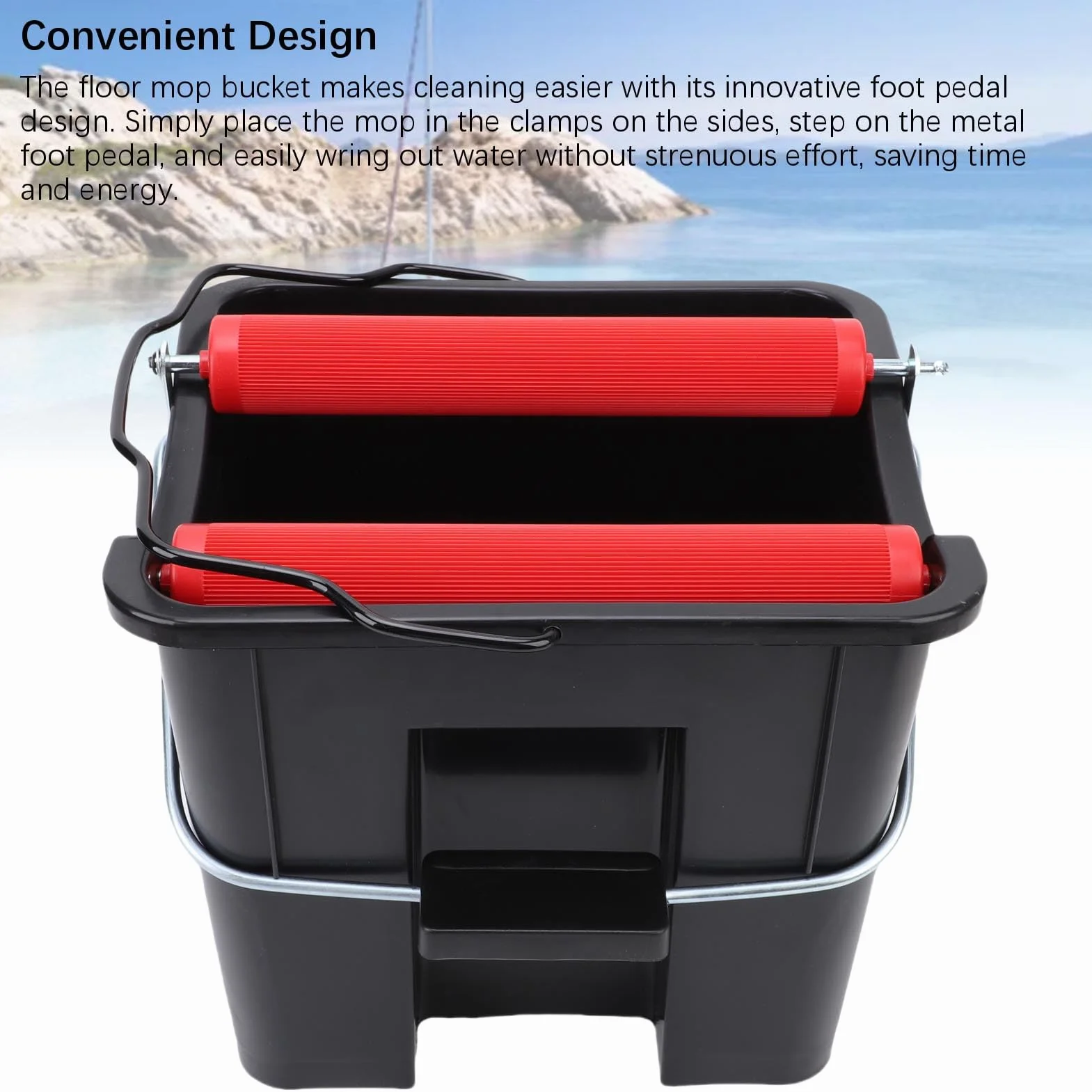 Cubo para Fregona, de Pedal de 14 L, de Limpieza de Suelo con Presión de Pie con Metal ABS para Barcos Marítimos Domésticos, Yates, Buques de Carga