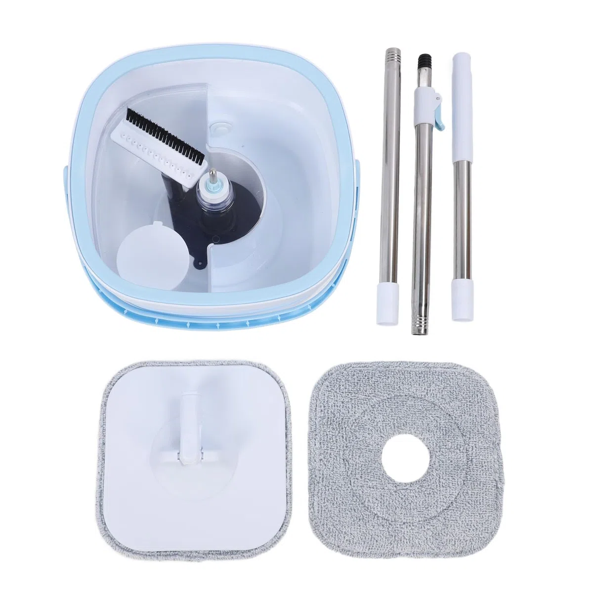 Jeffergarden Fregona Giratoria y Cubo con Juego de Escurridor, Kit de Limpieza de Piso Cuadrado PP ABS de Acero Inoxidable, Cabezal Giratorio de 360 ​​Grados, de Agua Sucia Separado, para Uso