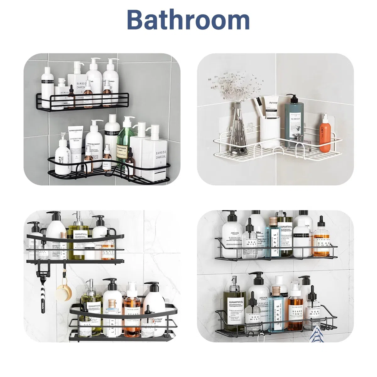 Paquete de 8 ganchos adhesivos de repuesto para ducha, ganchos adhesivos fuertes para baño, ducha, estante de esquina, cesta de jabón, ganchos para colgar, sin perforación, accesorios de cocina