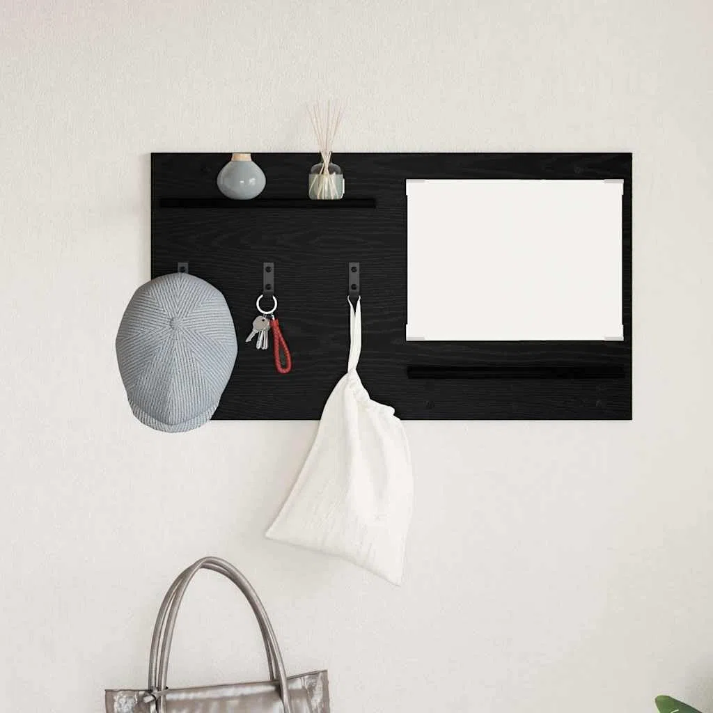 Estantería de pared de roble negro 90 x 10 x 50 cm, con espejo y 2 estantes, diseño moderno, resistente y estable para pasillo, dormitorio, sala de estar y oficina