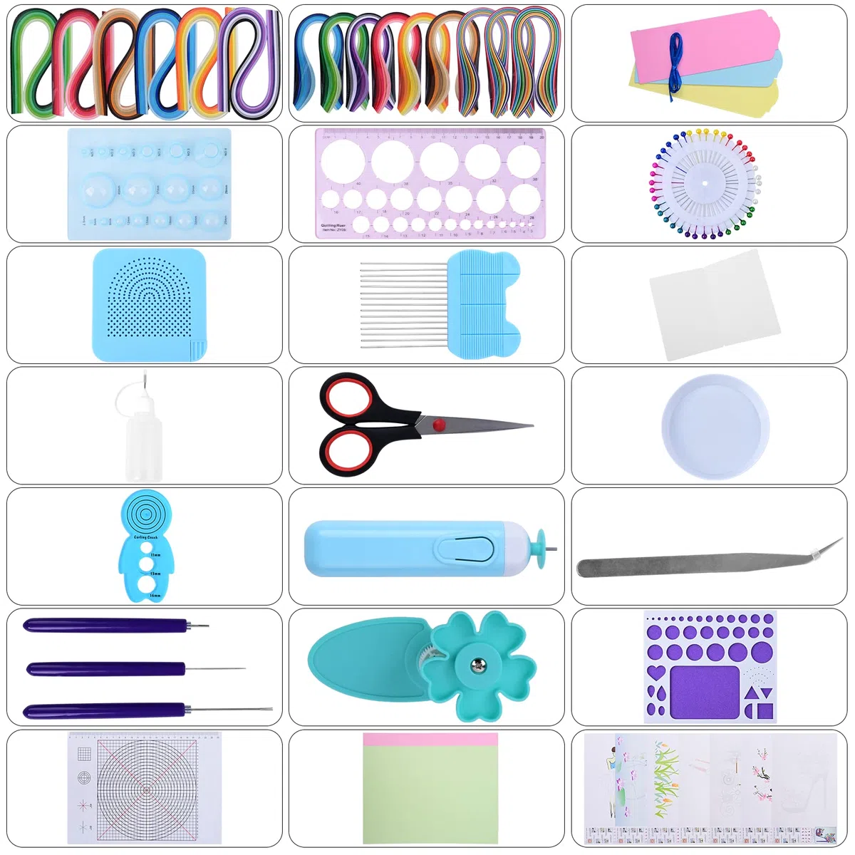 Juego de herramientas de papel Quilling y 1860 tiras de papel de 3 mm/5 mm/10 mm con bolígrafo ranurado eléctrico Plantilla de tablero Quilling Coach Peine para manualidades de papel - D636