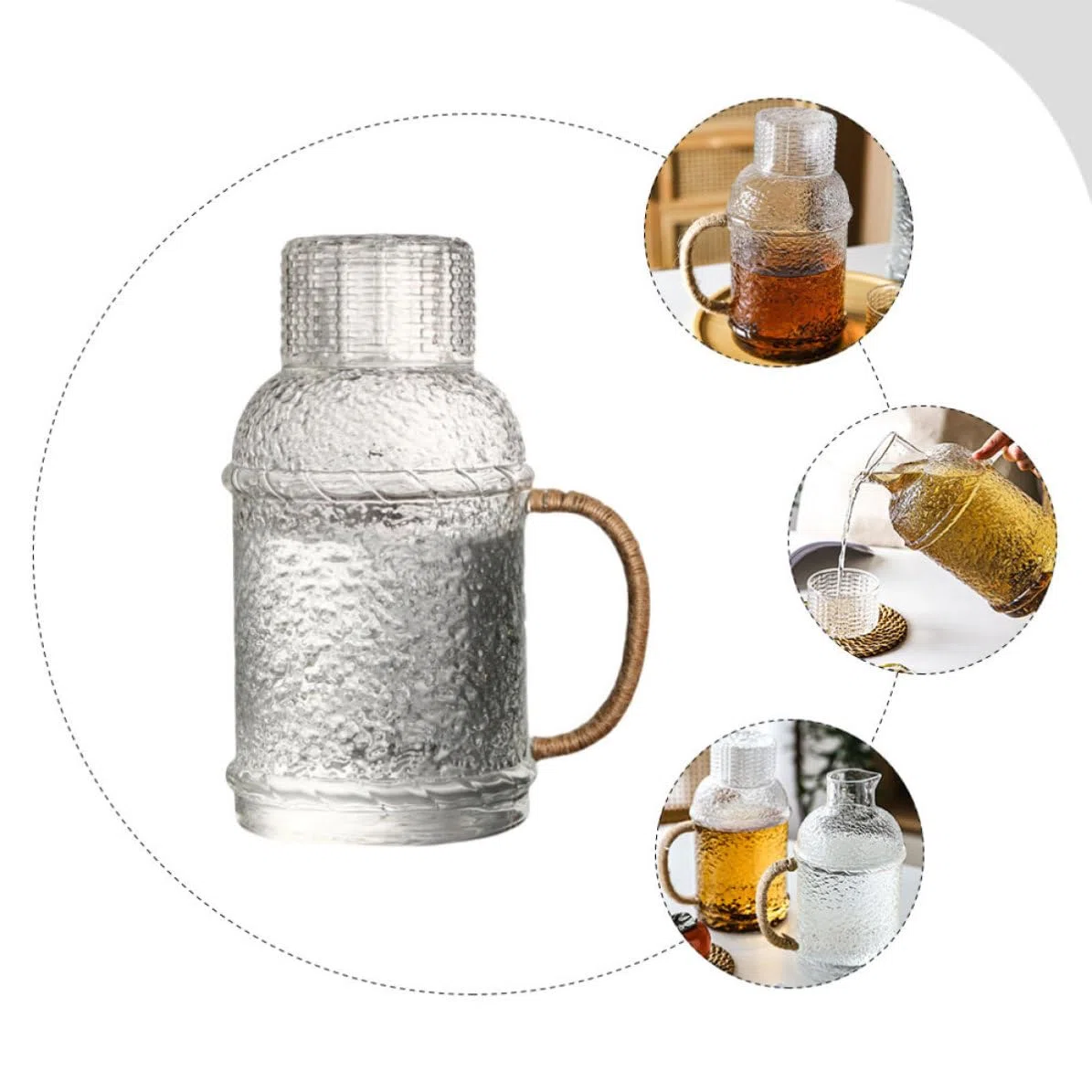 DOITOOL Jarra de Agua Tapa Antideslizante 2l de Vidrio Resistente al Calor Set de 1 unidad Robusta y Elegante para Uso Doméstico y Fiestas