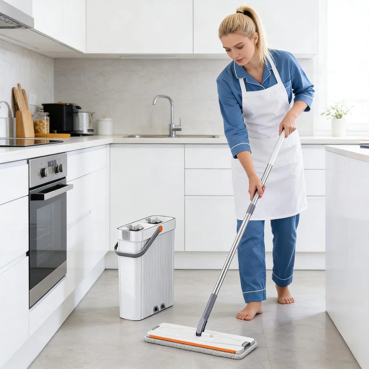 Juego De Fregona Y Cubo Para La Limpieza Con Separado de Agua Sucia | Fregona para Húmedo y Seco en Esquinas del Suelo Para la Limpieza de Mármol Baño Sala de Estar Ventana y Dormitorio en el