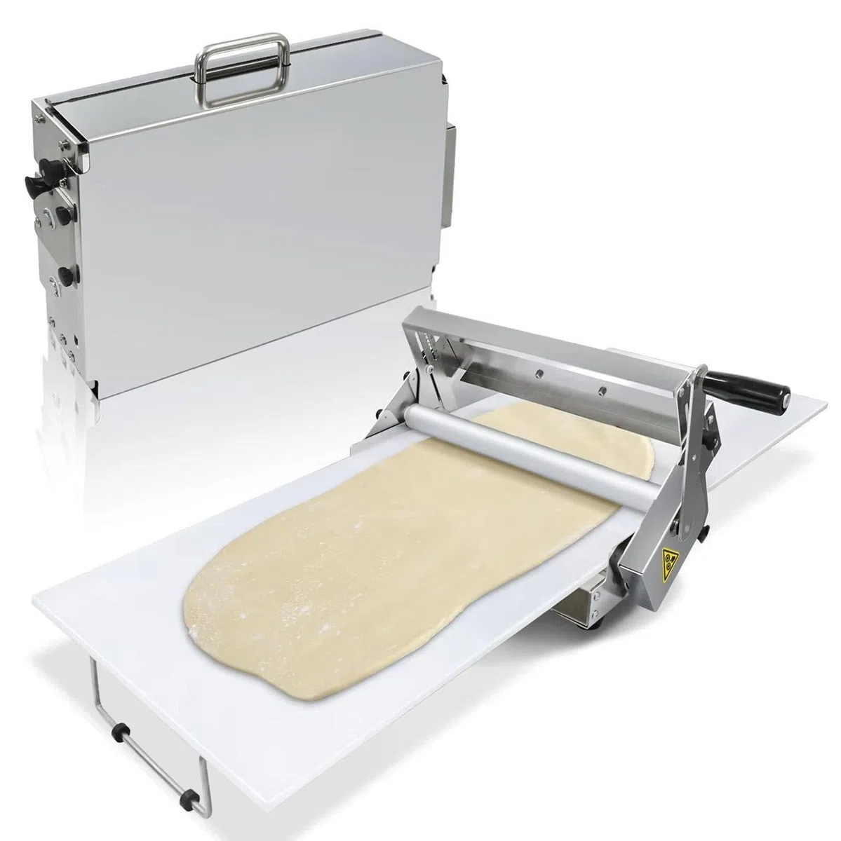 Máquina laminadora de masa para panadería, pizza y croissant, rodillos de acero inoxidable de grosor ajustable, equipo de pastelería comercial plegable