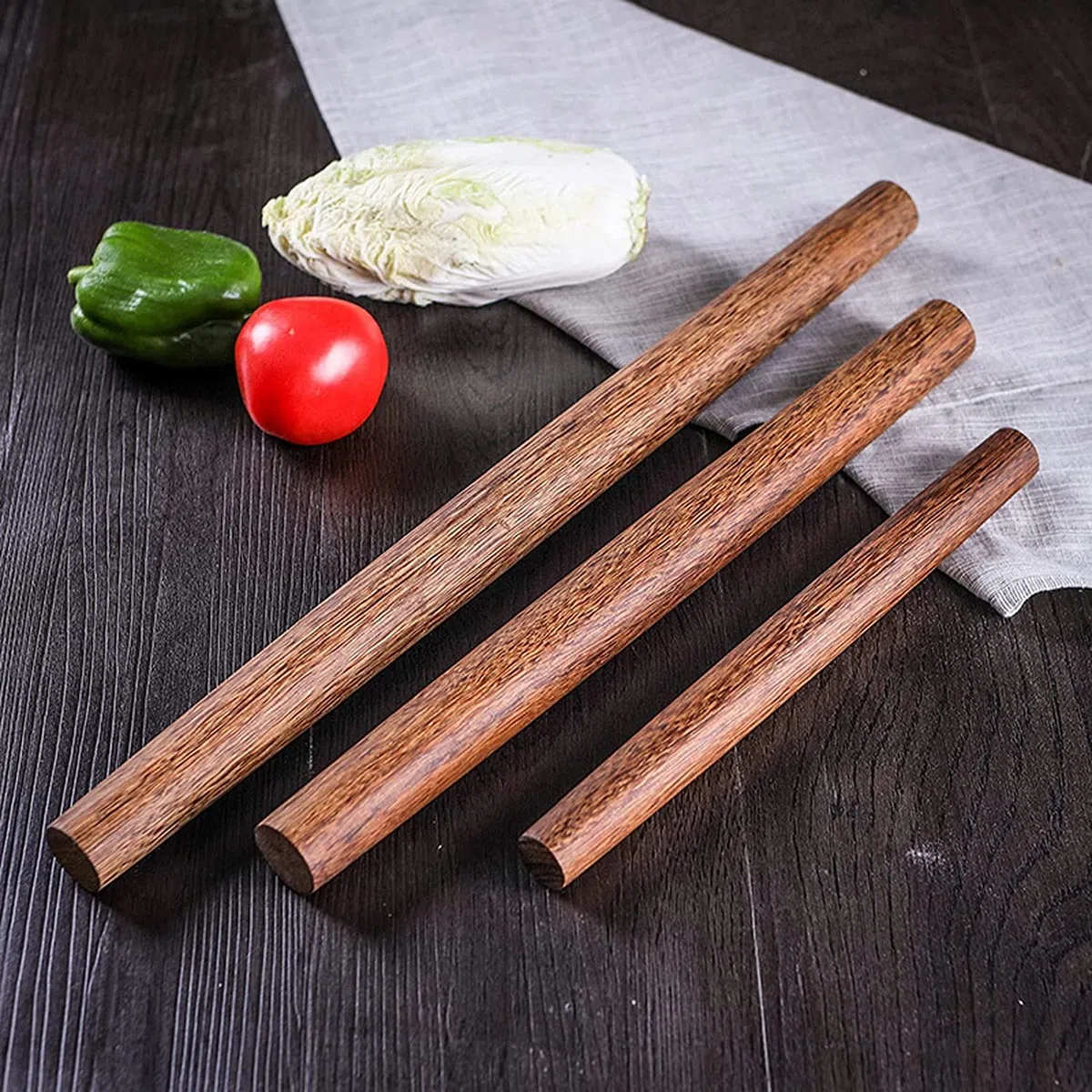 Rodillo de pastelería, Rodillo de Madera, Rodillo for Masa, Rodillo for amasar, Tipo Fauces de Pescado, Grano de Madera Fino, Suave, Firme, sin Pintar, sin Cera, Rodillos Marrones