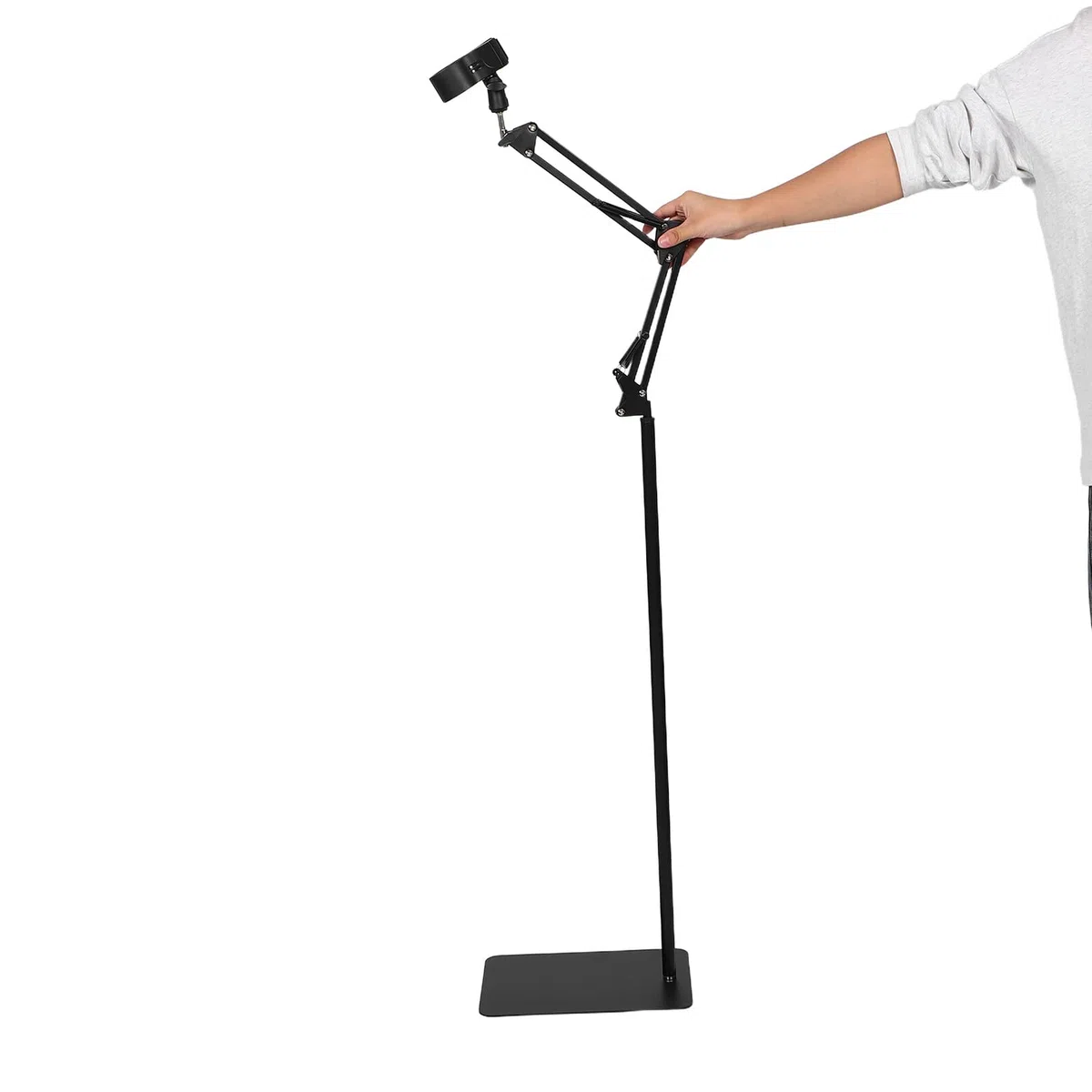 Soporte para Secador de Pelo Manos Libres Ajustable Altura con Base Estable y Pinza Antideslizante Brazo Plegable Giratorio para Salón de Belleza y Uso Doméstico Negro
