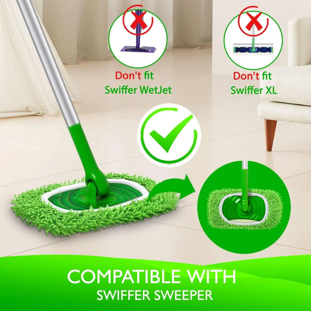 Recambio de almohadillas húmedas reutilizables compatibles con la fregona Swiffer Sweeper - Paños de barrido en seco y paños húmedos para limpieza del hogar - Almohadillas de microfibra