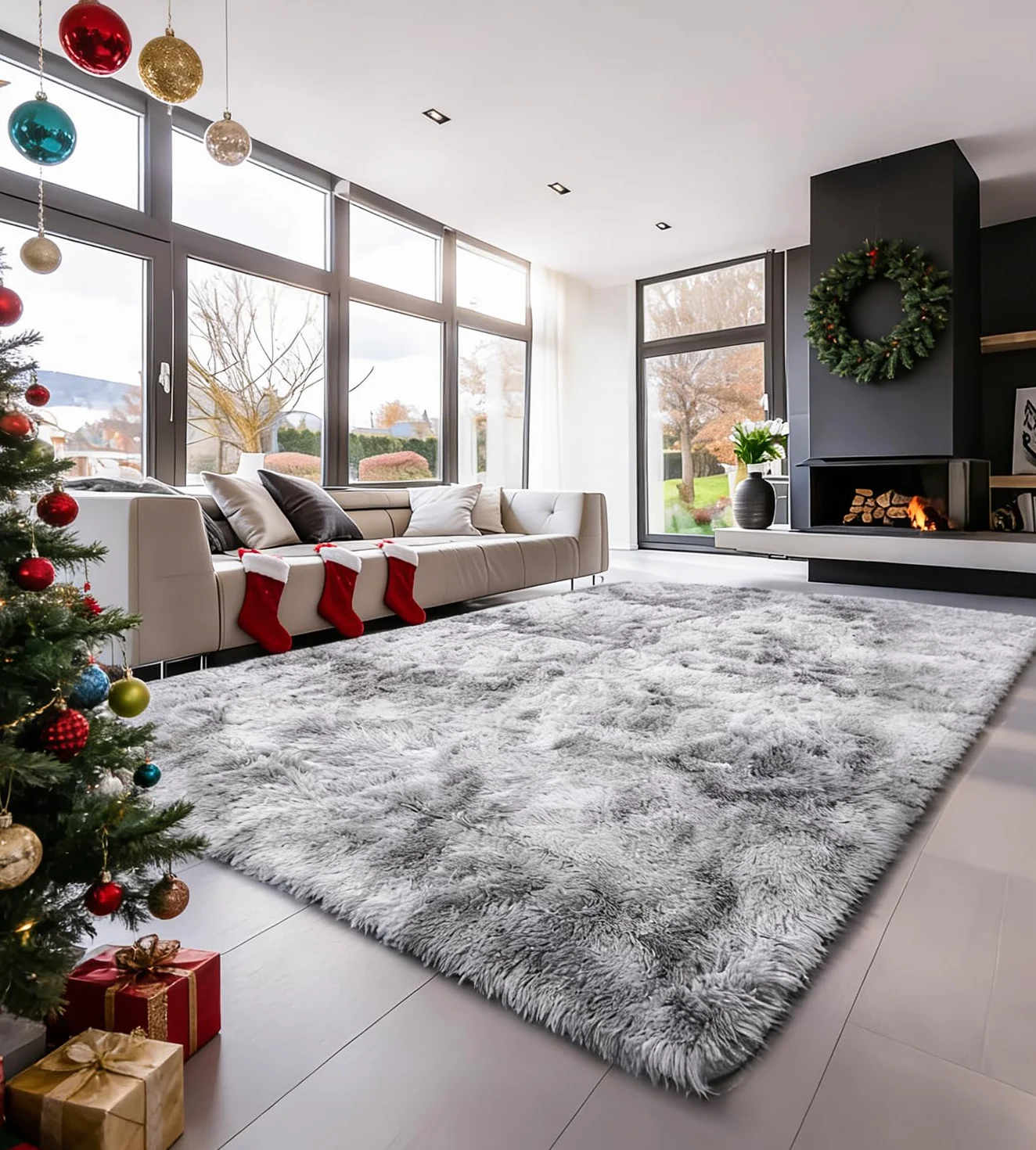 Alfombras Salón Grandes Pelo Largo Alfombra Habitación Dormitorio Lavables Alfombra Antideslizante Muy Suave para salón o Dormitorio, Alfombra esponjosa de Cama(Gris Claro,160 x 230 cm)