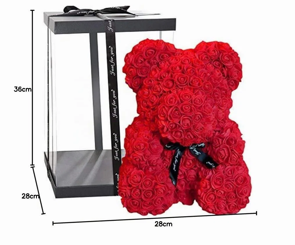 Oso de Rosas 40cm con Caja de Regalo - Rose Bear 40cm Oso Rosas Artificiales Foam - Regalo San Valentín, Enamorados, Aniversario, Amor, Cumpleaños, Regalo romántico (Rojo)