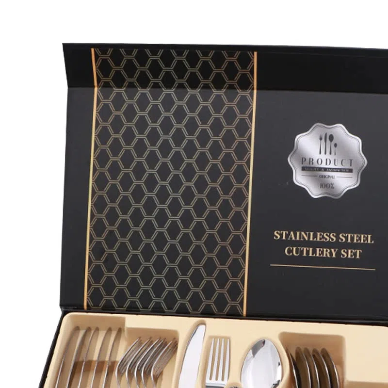 Generic Elegante Juego de Cubiertos de Acero Inoxidable, 24 Piezas, Cuchillo para Carne, Tenedor, Cuchara para Vajilla de Regalo (SILVER)