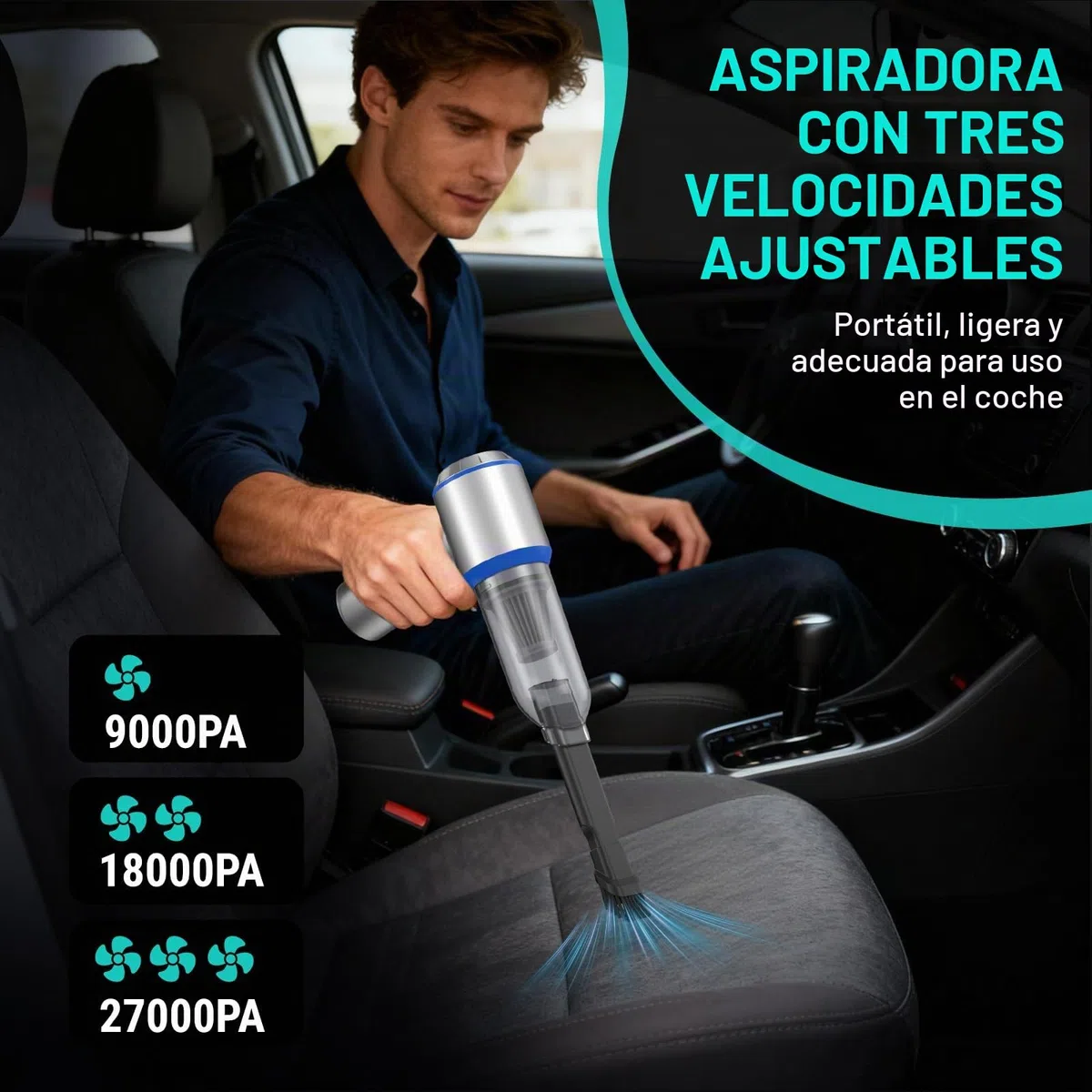 Yomile Aspirador de Mano, 27000Pa/120W, Aspiradora sin Cable Coche 4 en 1, Aspiradoras de Mano con Motor sin Escobillas de 250.000 RPM, para Coche/para Uso en la Oficina/la Cocina (L-us)