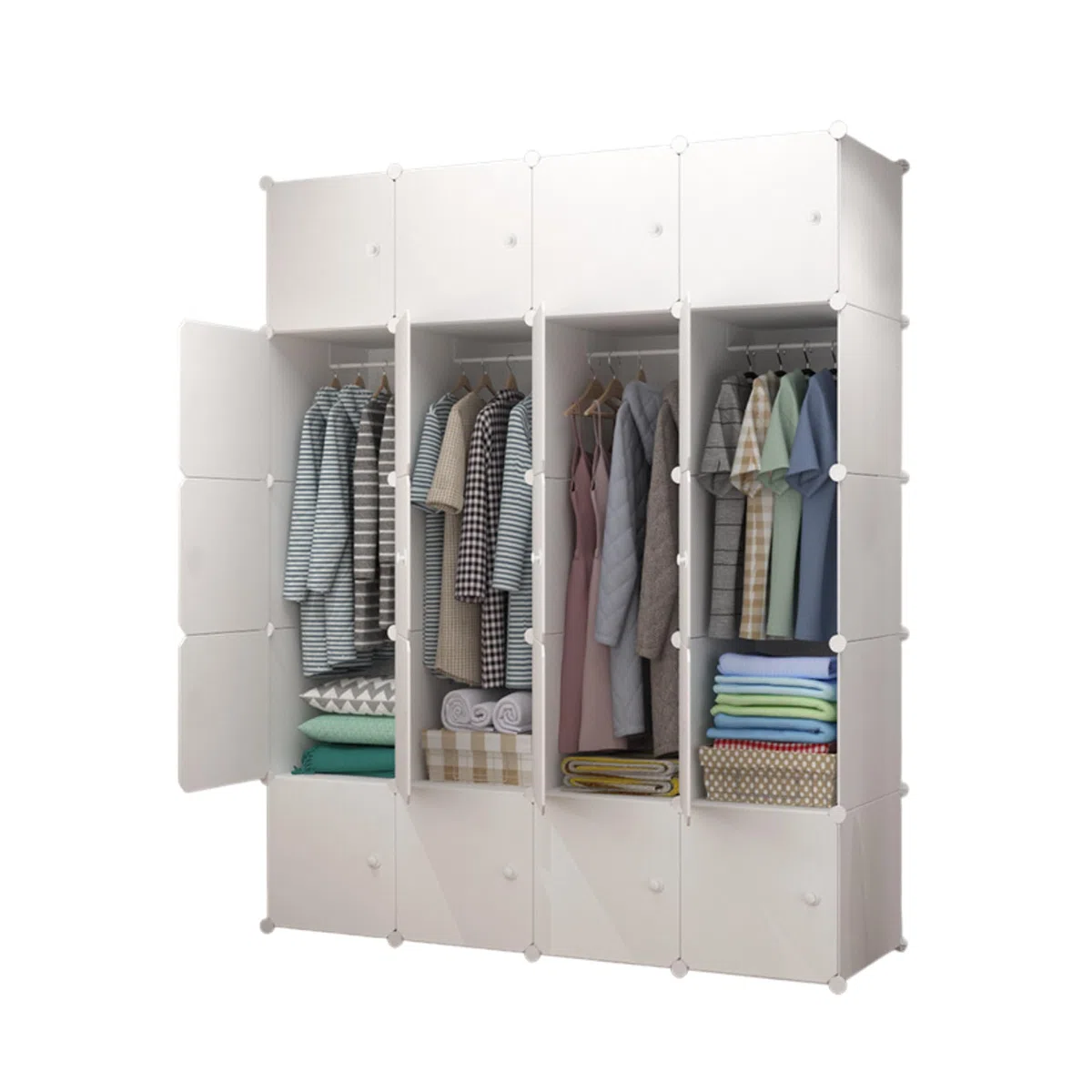 MAGIC SELECT Armario Modular Blanco, 20 Módulos, 4 Barras (175x140cm) | Estantería de Módulos, Organizador de Ropa Modular, Ropero para Hogar, Estante de Almacenamiento para Dormitorio