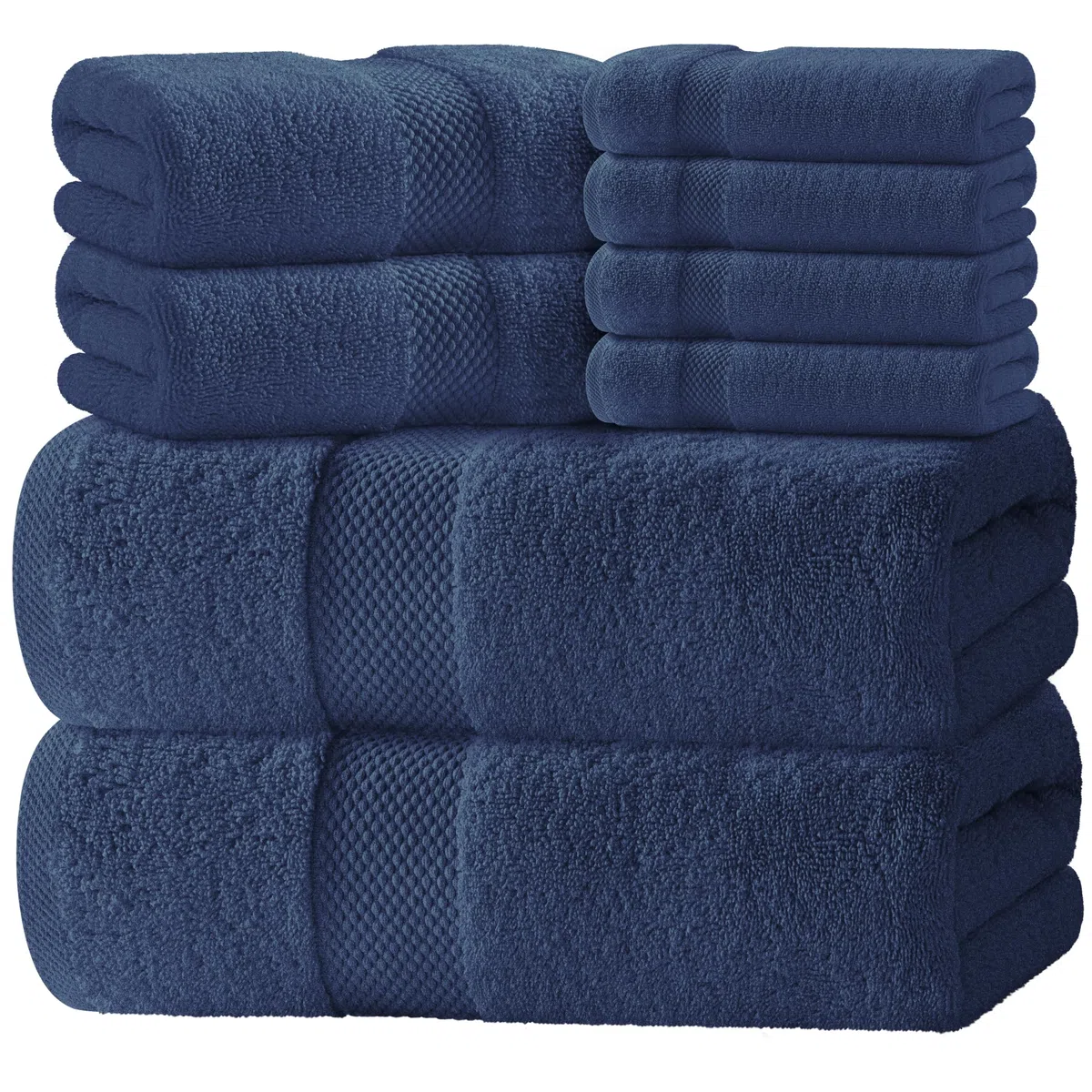 Juego de toallas de baño de lujo de 8 unidades, toallas de hotel de algodón peinado de 700 g/m², 2 para baños, 2 de manos, 4 paños (azul marino, 8 unidades)