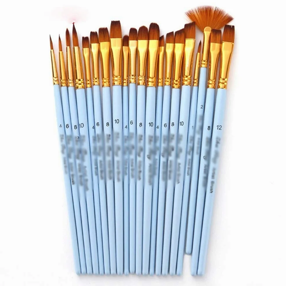 Pincel, Juego de 4 Pinceles para Dibujo artístico, Acuarela, Pelo de Nailon, Mango de Madera, Color Azul Mate, para Pintura al óleo.,