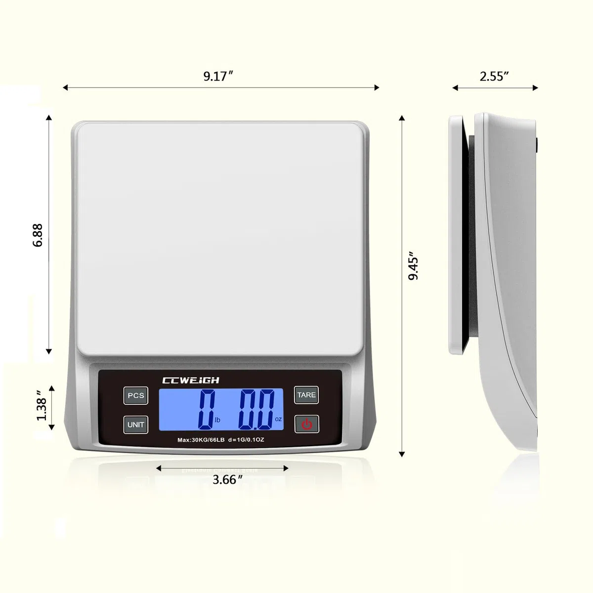 Báscula digital de cocina de 30 kg, báscula de pan inoxidable con pantalla LCD, conversión de múltiples unidades para hornear, supermercado y entrega rápida, báscula de conteo (blanco)