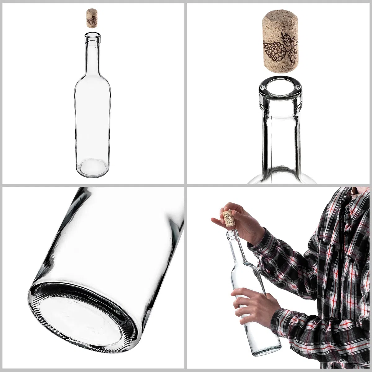 Botellas de vino KADAX 750ml, 30 unidades, botellas de cristal vacías con corcho para vino, licores y espirituosos, botellas de licor de cristal para rellenar (transparente)