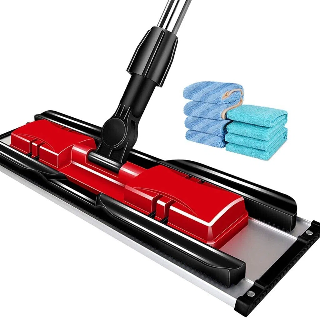 Trapeador de polvo Fregona plana para suelo húmedo y seco, cabeza de fregona grande para el hogar, 360 grados, sin ángulo muerto, giratoria, barra extensible para suelo de arrastre plano Profesional