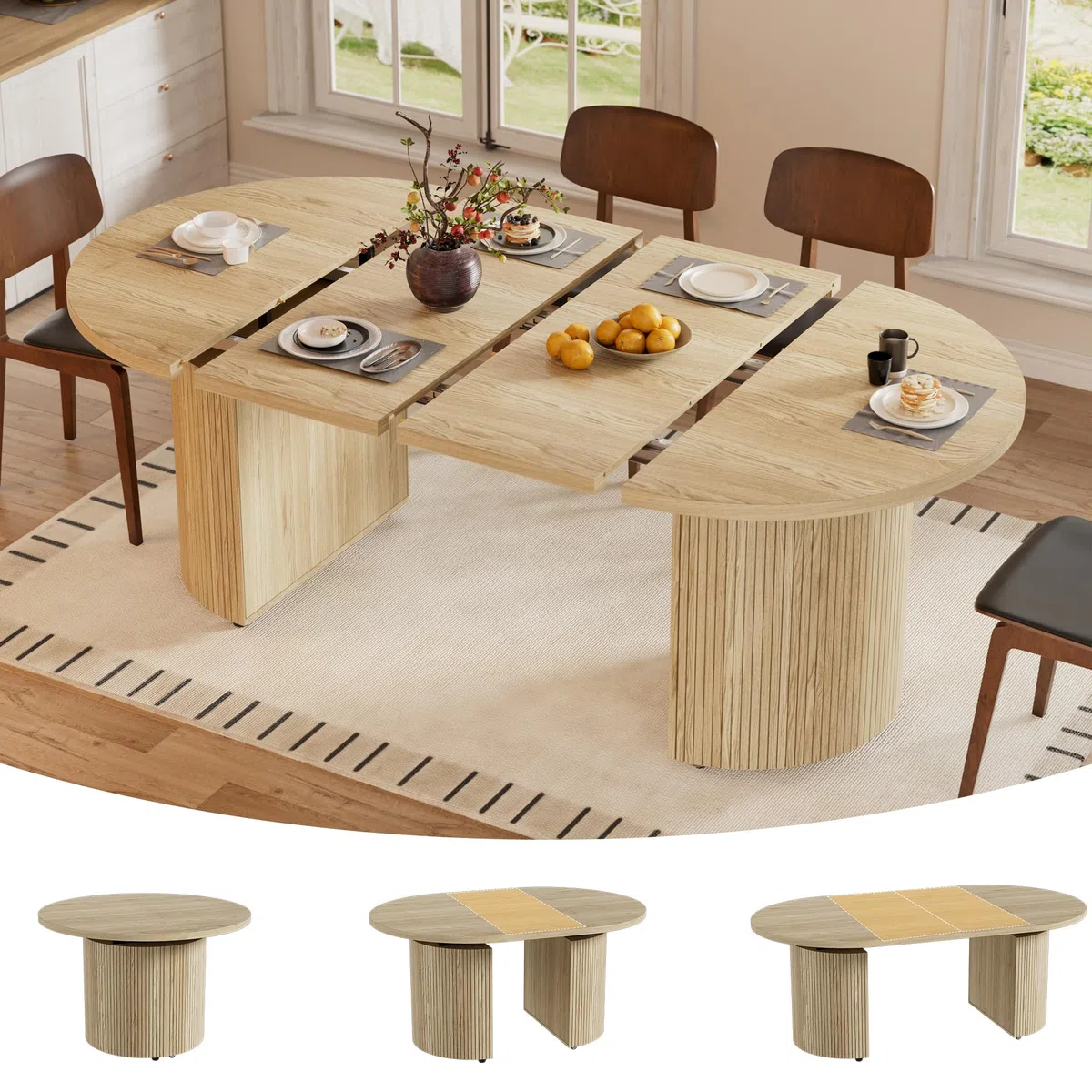 MSFE Mesa Comedor Extensible Mesa Redonda para 4-8 Personas Moderna Mesa de Cocina Ovalada Mesa Extensible Cocina Madera para la Sala de Estar y el Comedor, Sala de reuniones Ø100-180x100x75CM