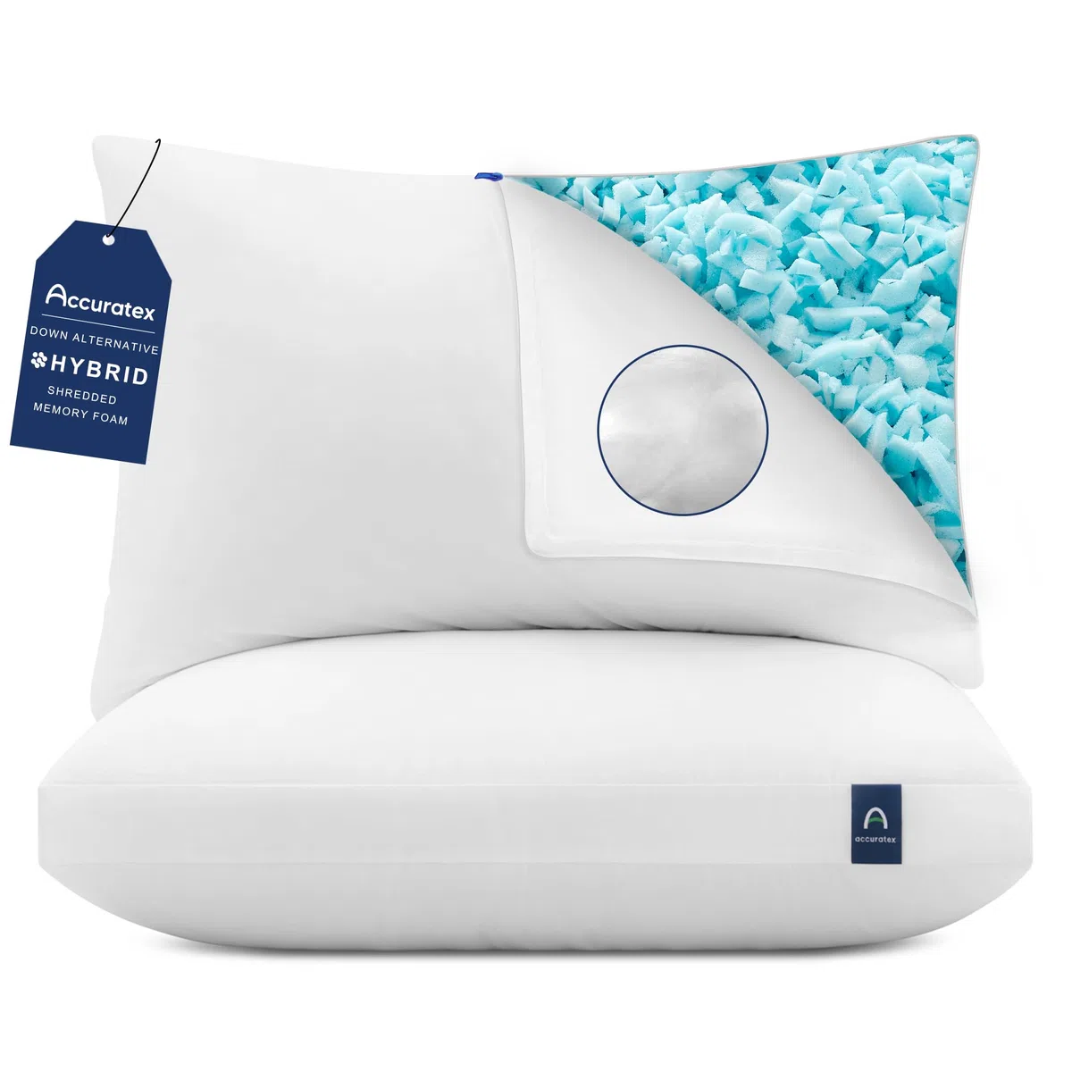 ACCURATEX Almohadas 50x70cm Juego de 2, Espuma Viscoelástica Triturada Ajustable, Relleno Alternativo al Plumón, Funda de Algodón Extraíble - Soporte Firme para Dormir de Lado y Espalda