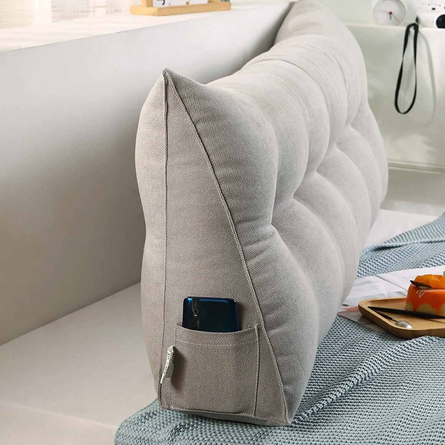 OBTUSS Almohada de apoyo de posicionamiento grande para cama, cabecero de cama, sofá, cojín triangular de cuña para respaldo, almohadas lumbares extragrandes con funda extraíble de terciopelo