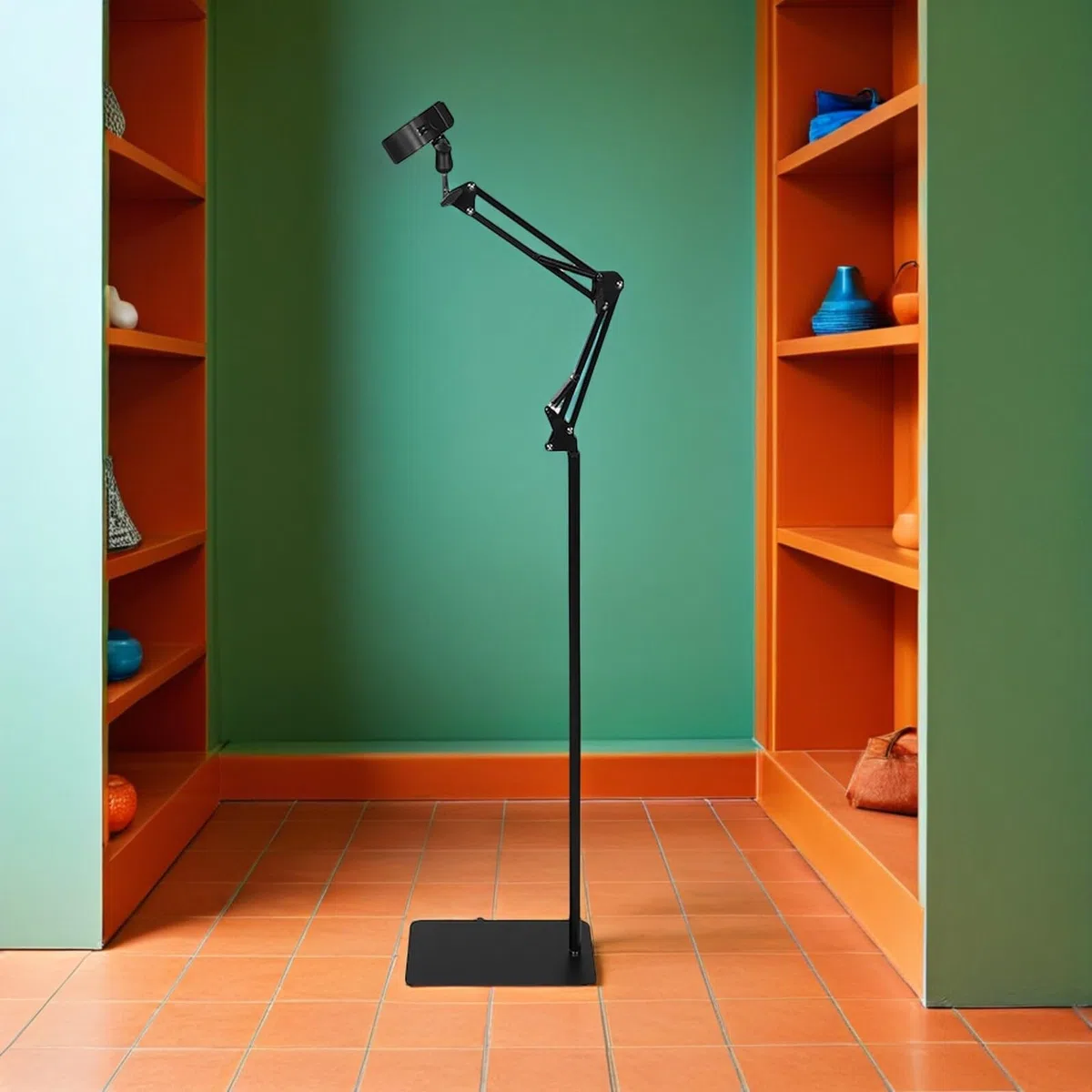 Soporte para Secador de Pelo Manos Libres Ajustable Altura con Base Estable y Pinza Antideslizante Brazo Plegable Giratorio para Salón de Belleza y Uso Doméstico Negro