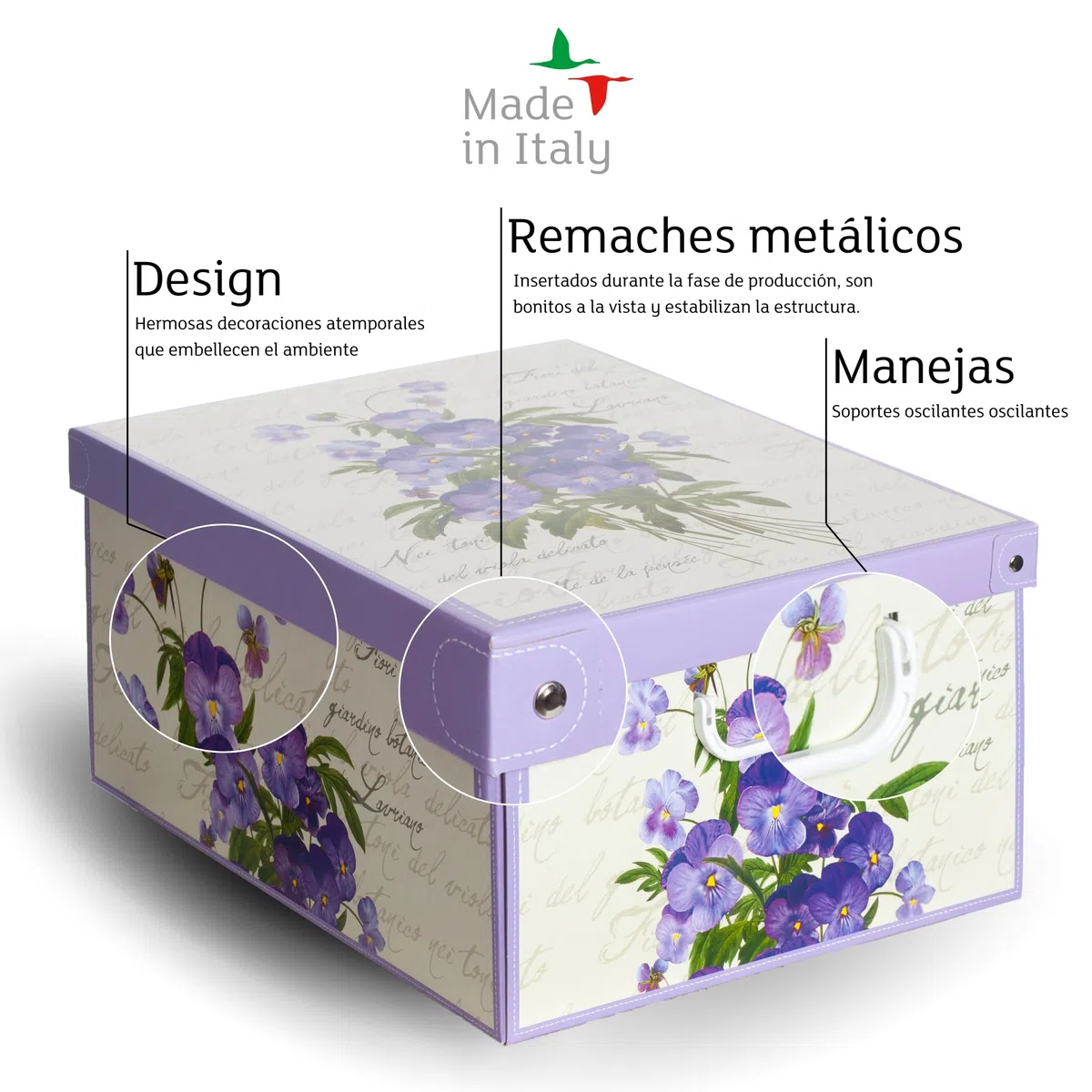 Lavatelli Juego de 6 cajas armario de cartón con motivos florales diferentes, para guardar ropa, ropa, cambio de estación, habitación infantil, caja de regalo organizador, 39 x 50 x 24 cm
