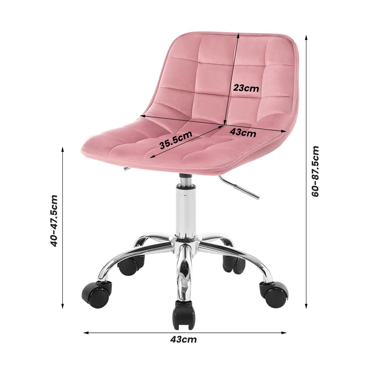 WOLTU Silla de Oficina, Taburete Tocador Giratorio, Silla Ergonómica Escritorio con Respaldo, Taburete Bajo con Asiento Ajustable de Altura, Asiento Tapizado en Terciopelo, Rosa