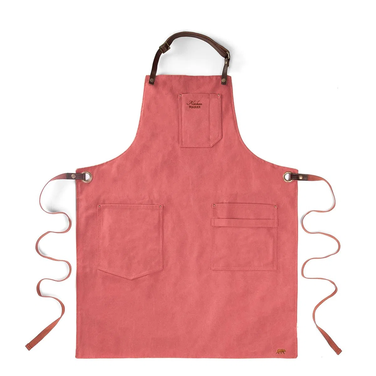 Alaskan Maker - Delantal de cocina de tela vintage y piel con múltiples bolsillos, n.º 325 – Enlaces de nudo, tamaño universal para hombres y mujeres, tierra de Siena, universal