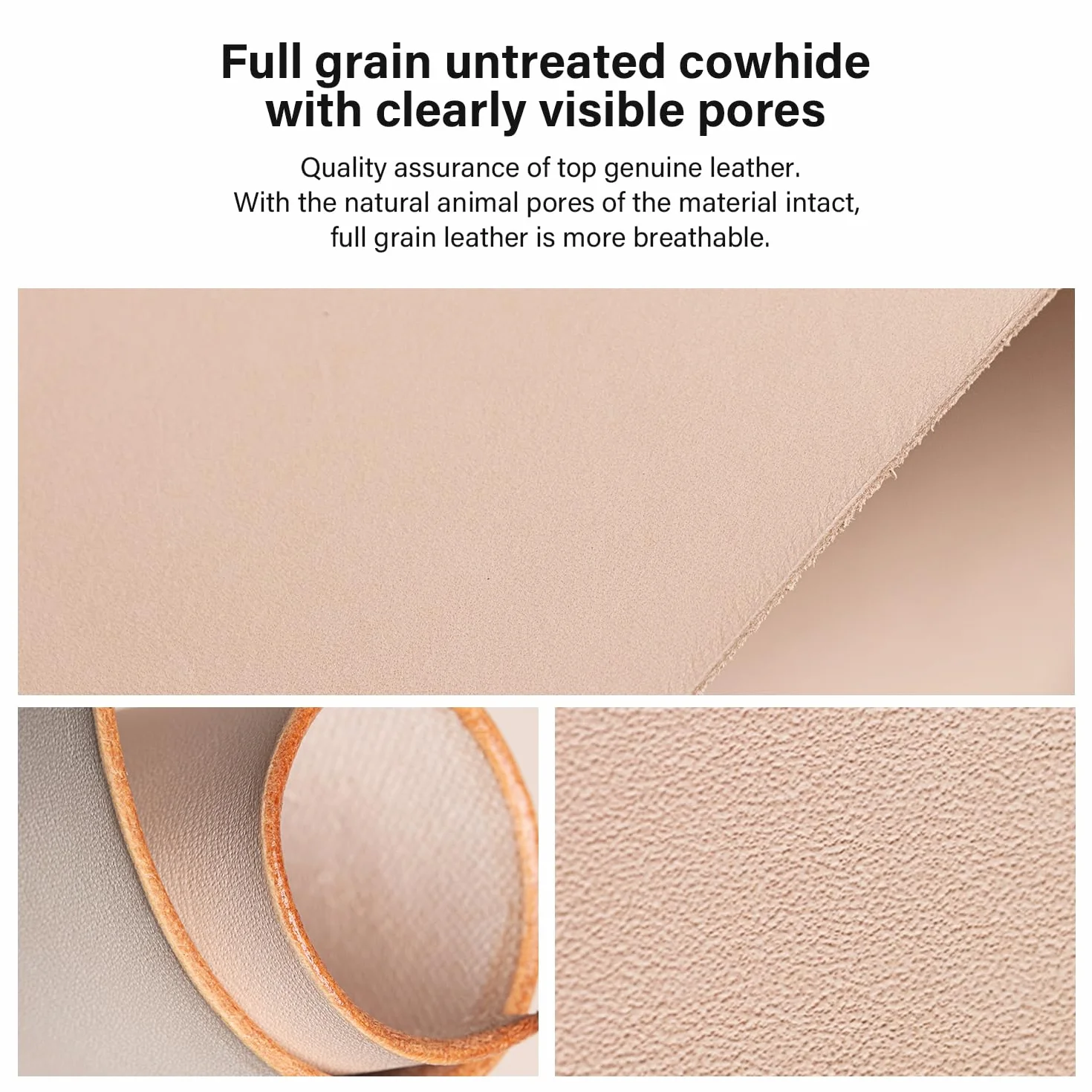WUTA Piel de vacuno curtida vegetal, piel auténtica de grano completo, para manualidades y manualidades para tallar y teñir (22 x 26 cm, aprox. 1,0 mm de grosor)
