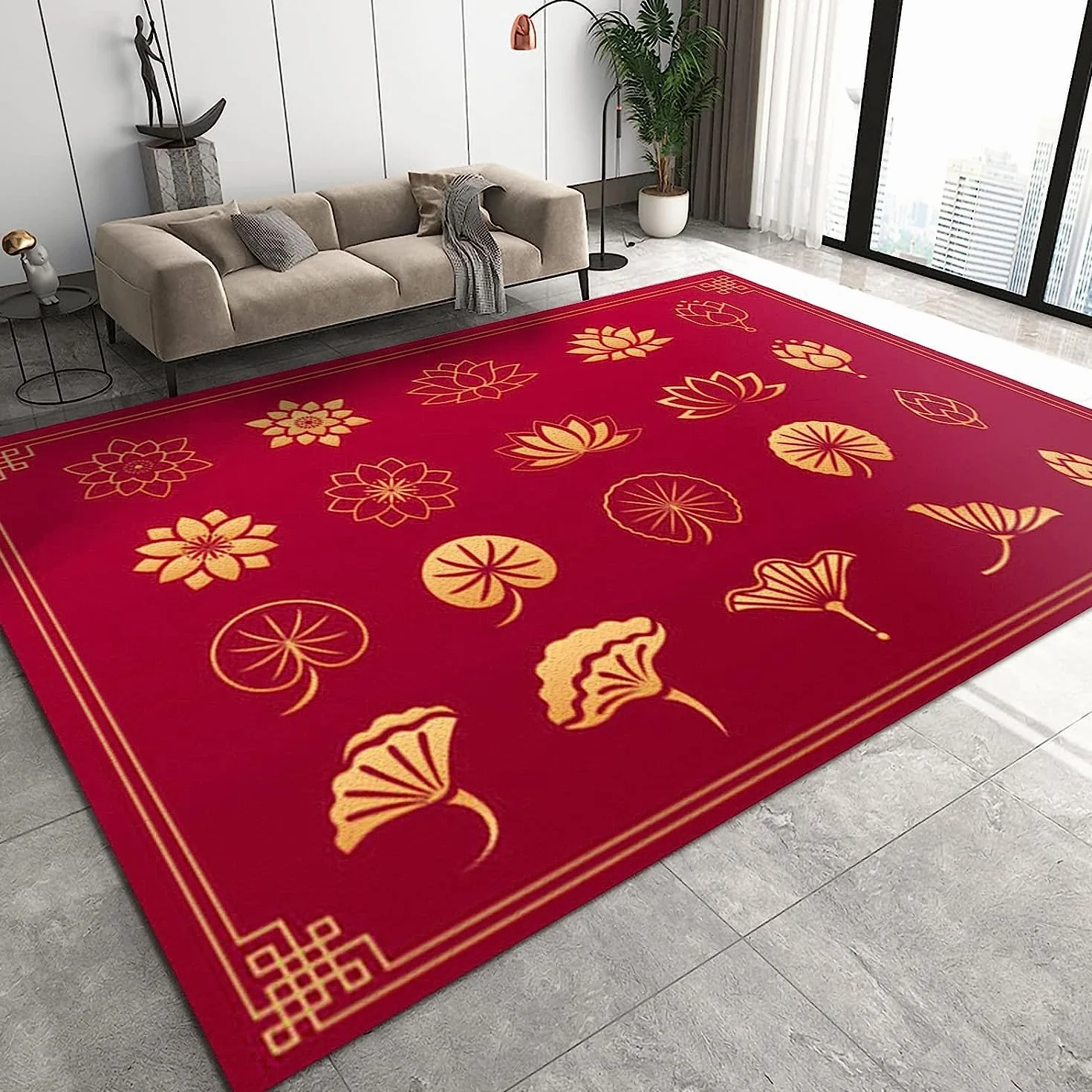 Alfombra De Pasillo Antideslizante Alfombra De Cocina Moderna Alfombra De Pasaje, Lavable A Máquina para Salón, Dormitorio, Vestíbulo De Entrada,Festival Rojo Arte Flor Simple 80 X 160 Cm / -5F2E/C8U