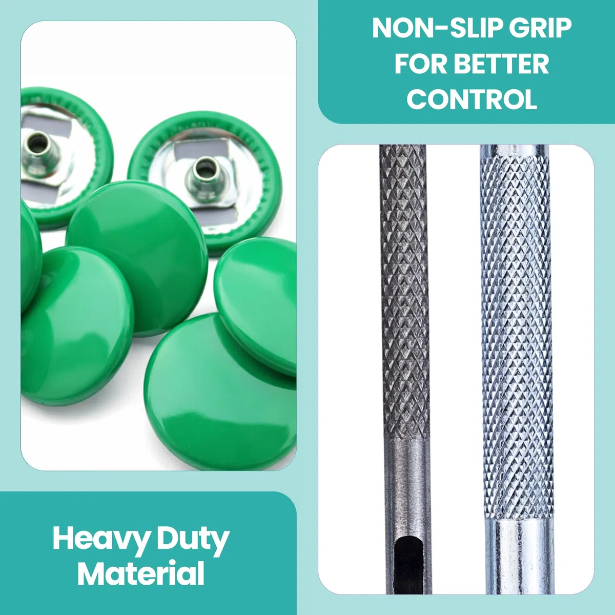 Trimming Shop 15mm Botones a Presión 4 Parte, Durable y Ligero Metal Cierres con Mano Fijación Herramienta para Jeans, Cuero, Tiras Costura Proyectos, Ropa Reparación - Verde, 1000pcs